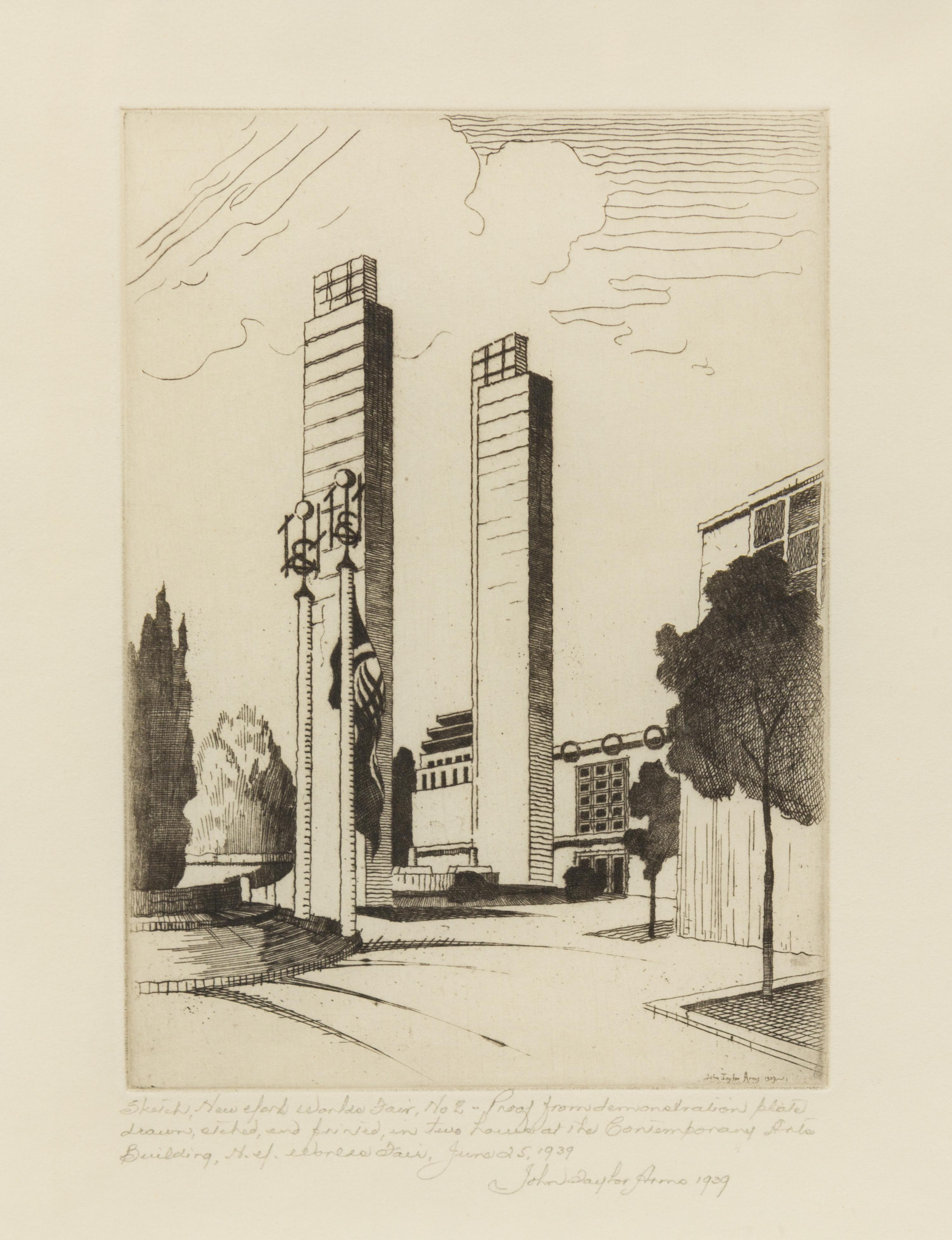 John Taylor Arms, (American, 1889-1953), Sketch, New York World's Fair No 2, 1939
