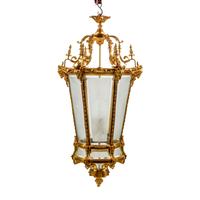 A Large Régence Style Gilt Bronze and Etched Glass Hall Lantern