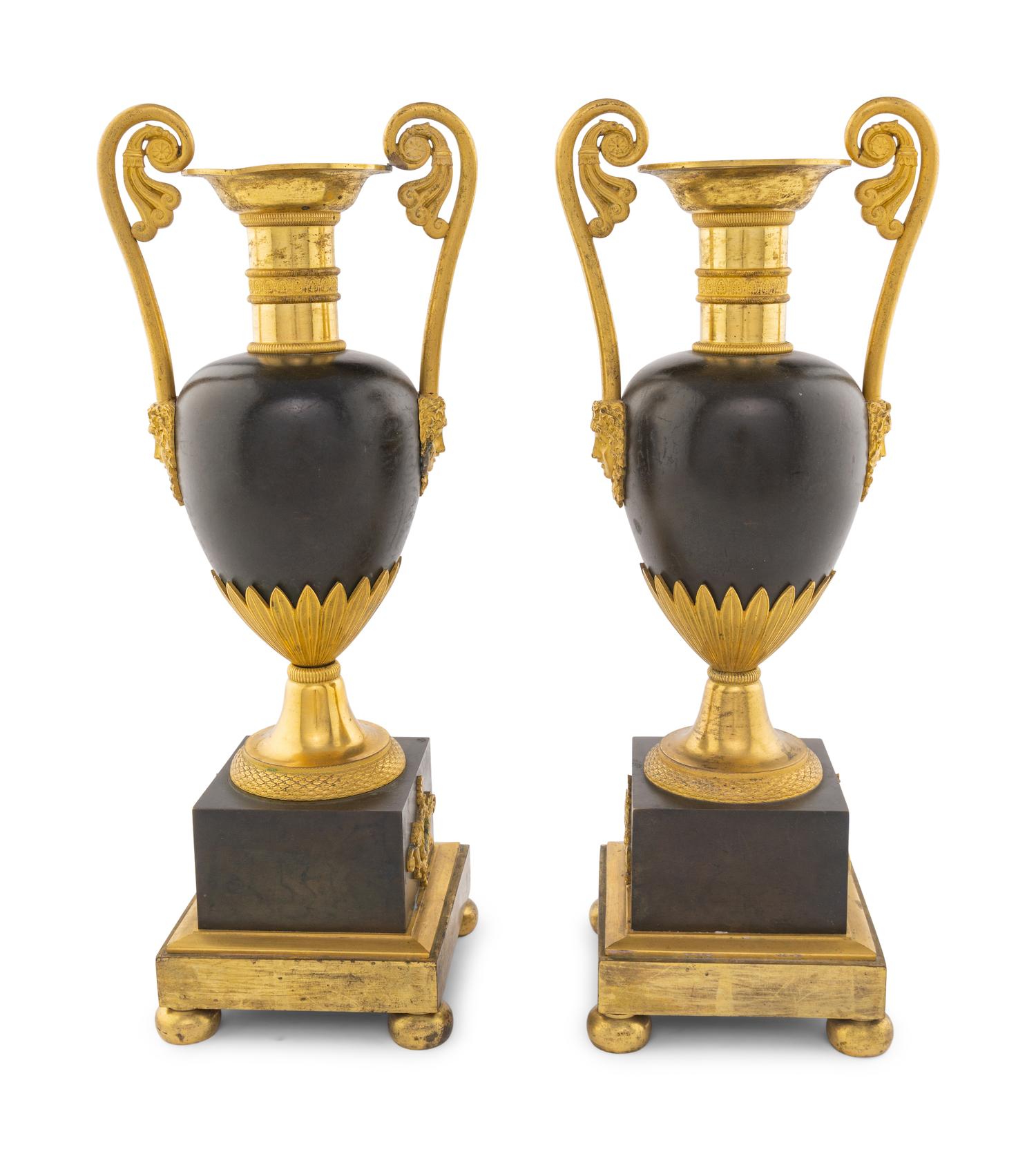 A Pair of Louis Philippe Gilt and Patinated Bronze Urns