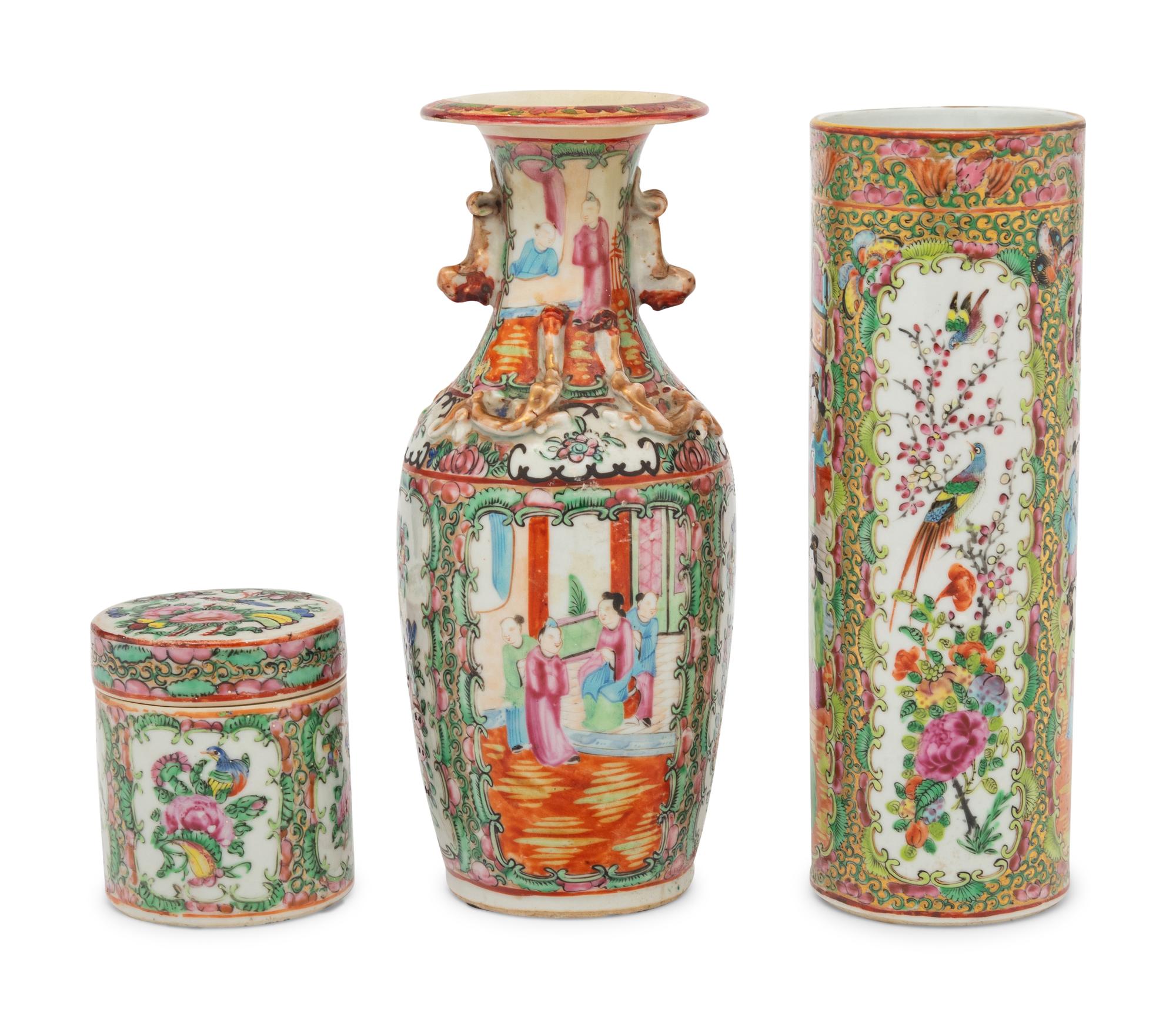 Three Rose Medallion Porcelain Articles