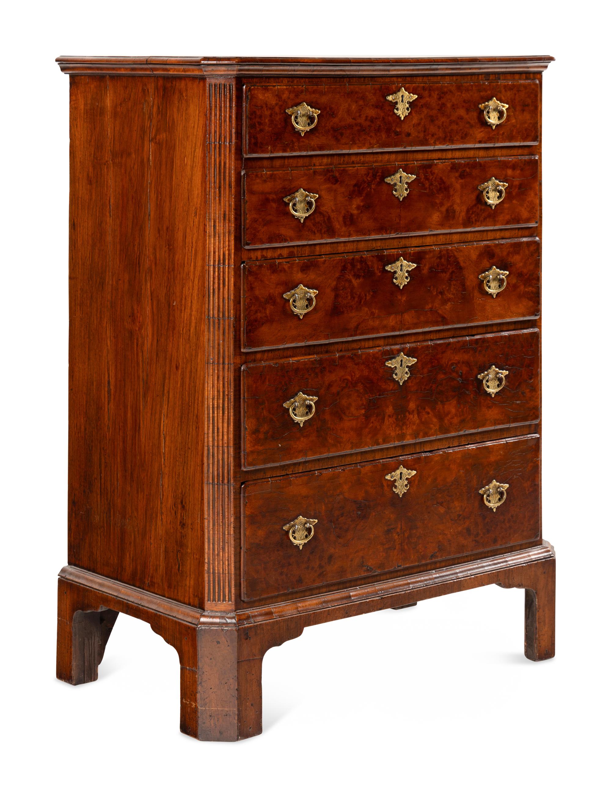 A George II Burl Walnut Chest of Drawers