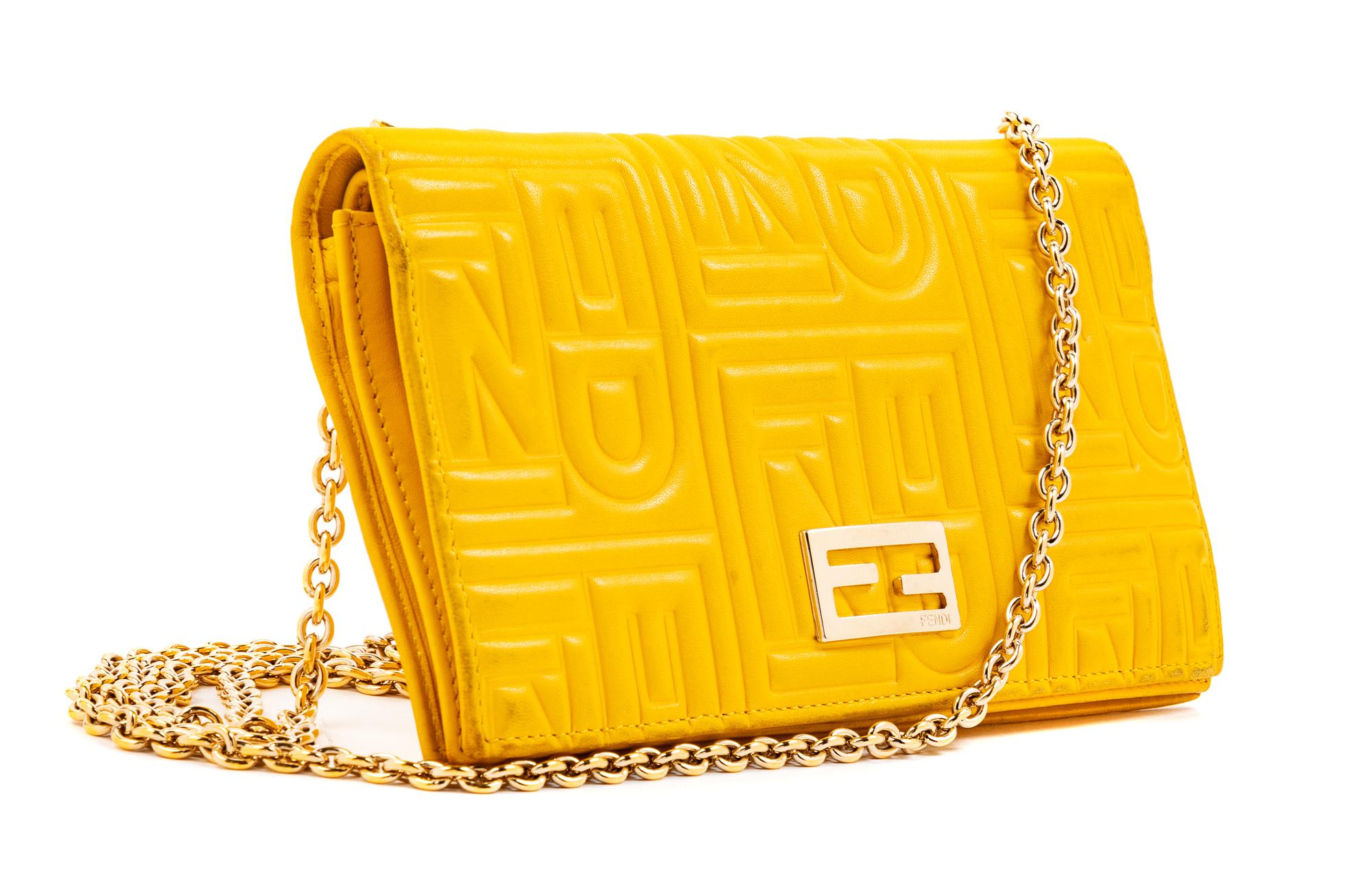 Fendi Yellow Monogram Embossed Leather Wallet/Shoulder Bag, 1990s