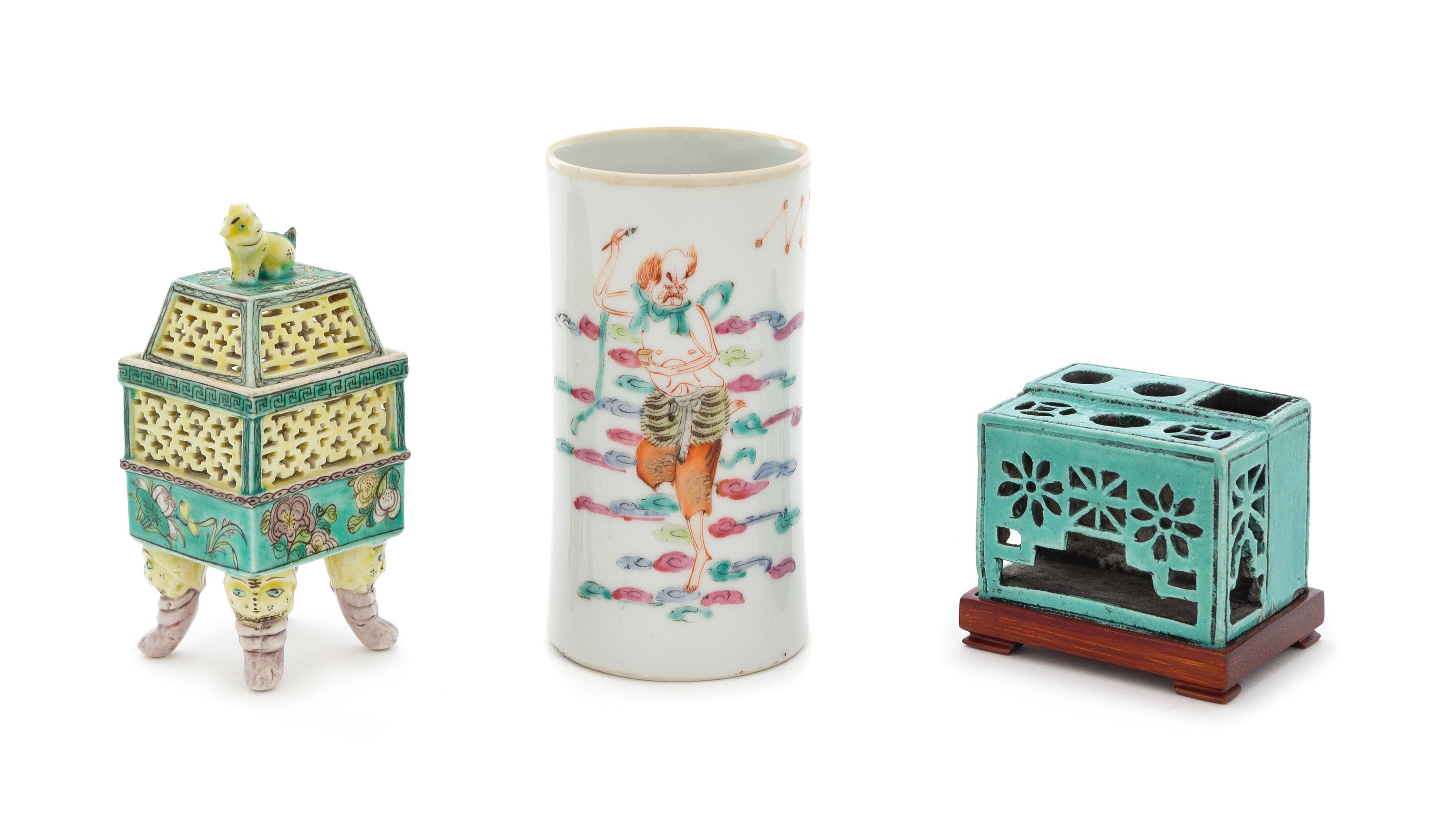 Three Porcelain Scholar's Art Objects Height 4 3/4 inches. — QING DYNASTY (1644-1911)
