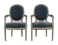 A Pair of Louis XVI Style Painted Fauteuils