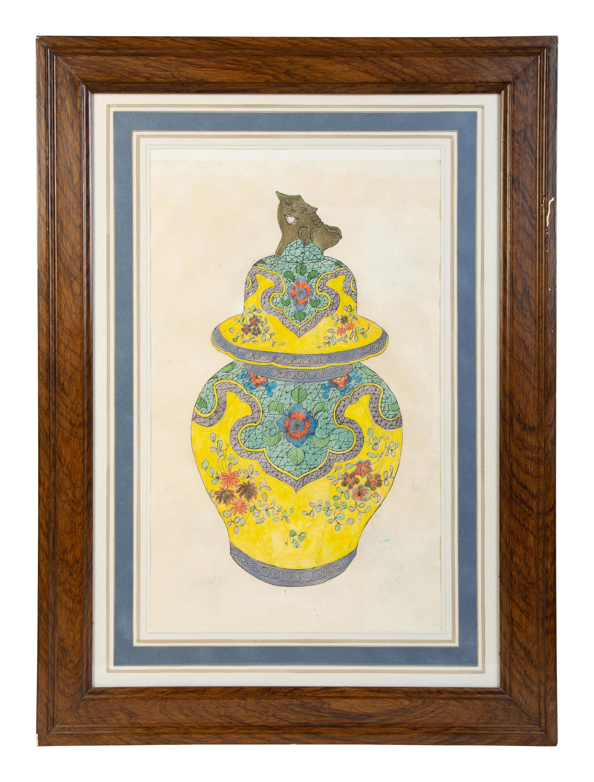 A Group of Eight Framed Chinese Works on Paper Depicting Export Porcelains — EARLY 20TH CENTURY