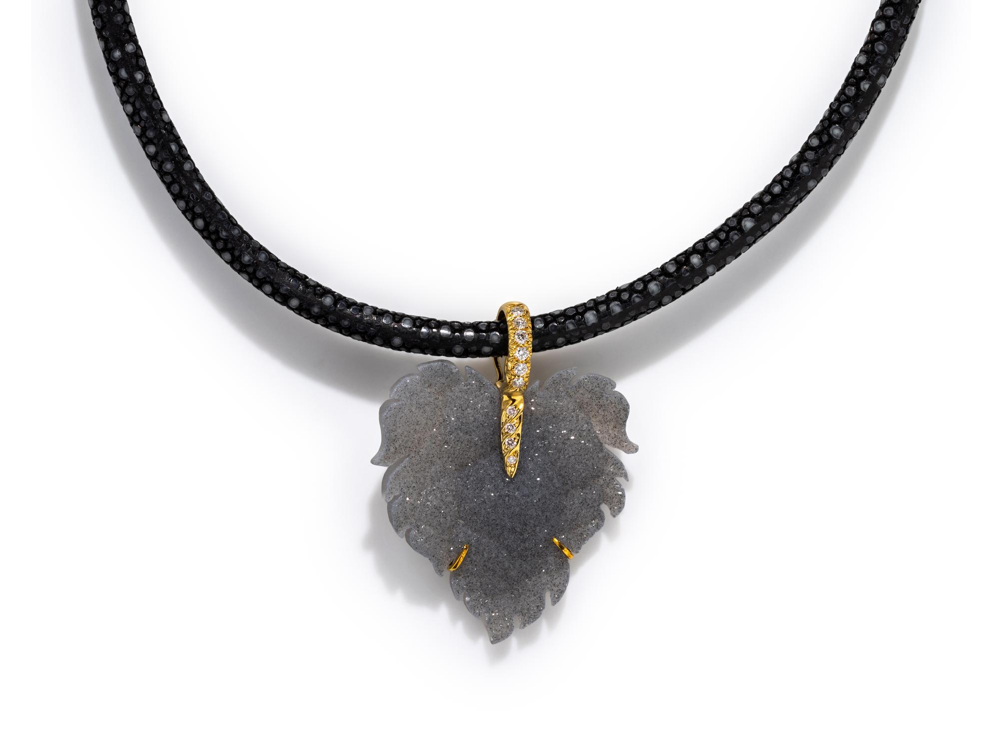 YELLOW GOLD, DRUZY AGATE AND DIAMOND ENHANCER NECKLACE