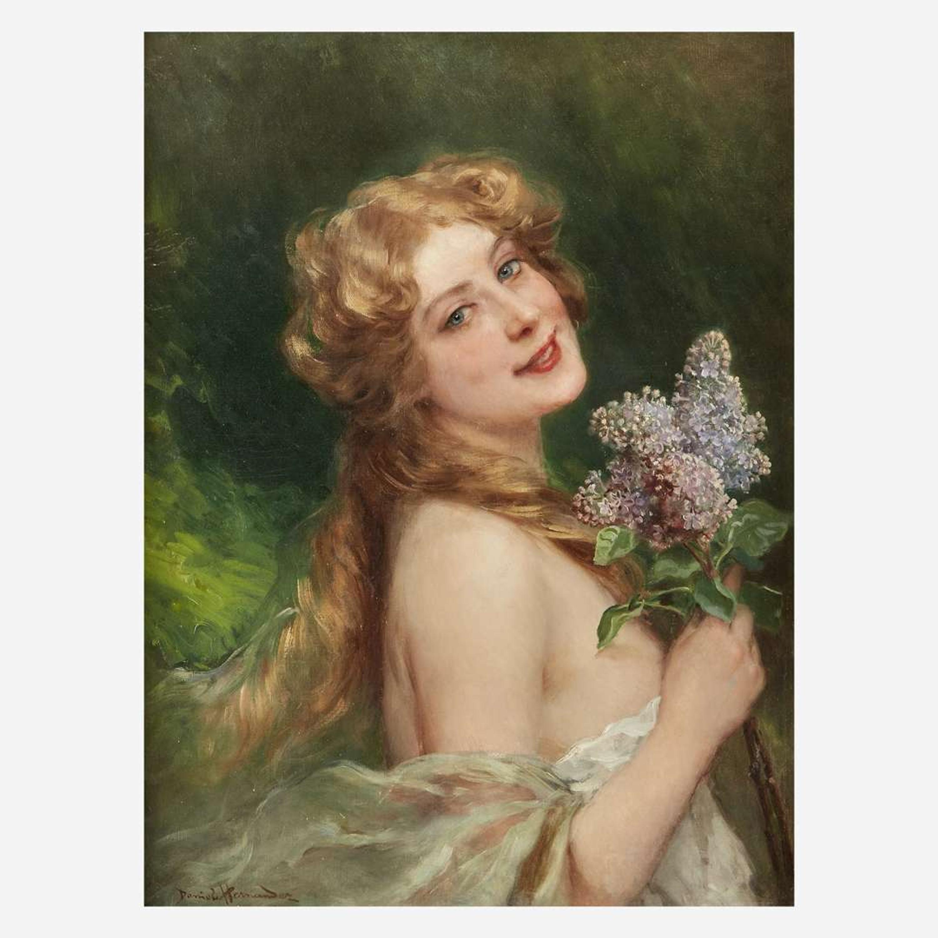 Daniel Hernández Morillo (Peruvian, 1856–1932) Woman Holding Lilacs