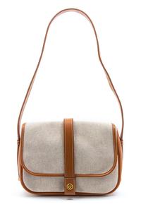 An Hermes Canvas and Brown Leather Trim Shoulder Bag, 11 x 8 x 3 inches.