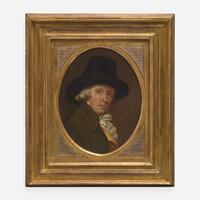 English School 18th century Small Portrait of Gentleman with Top Hat