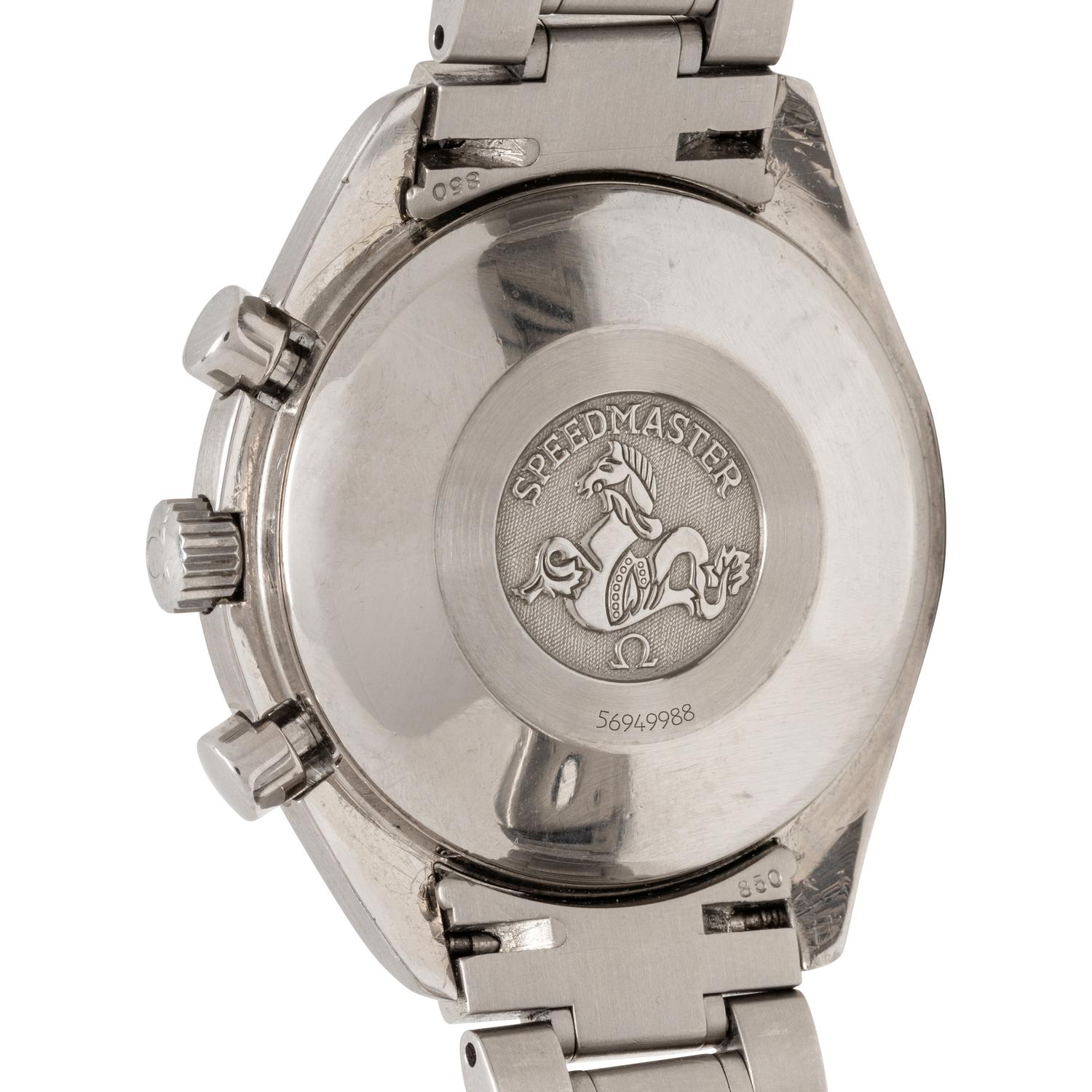 OMEGA, STAINLESS STEEL 'SPEEDMASTER' TRIPLE CALENDAR CHRONOGRAPH WATCH