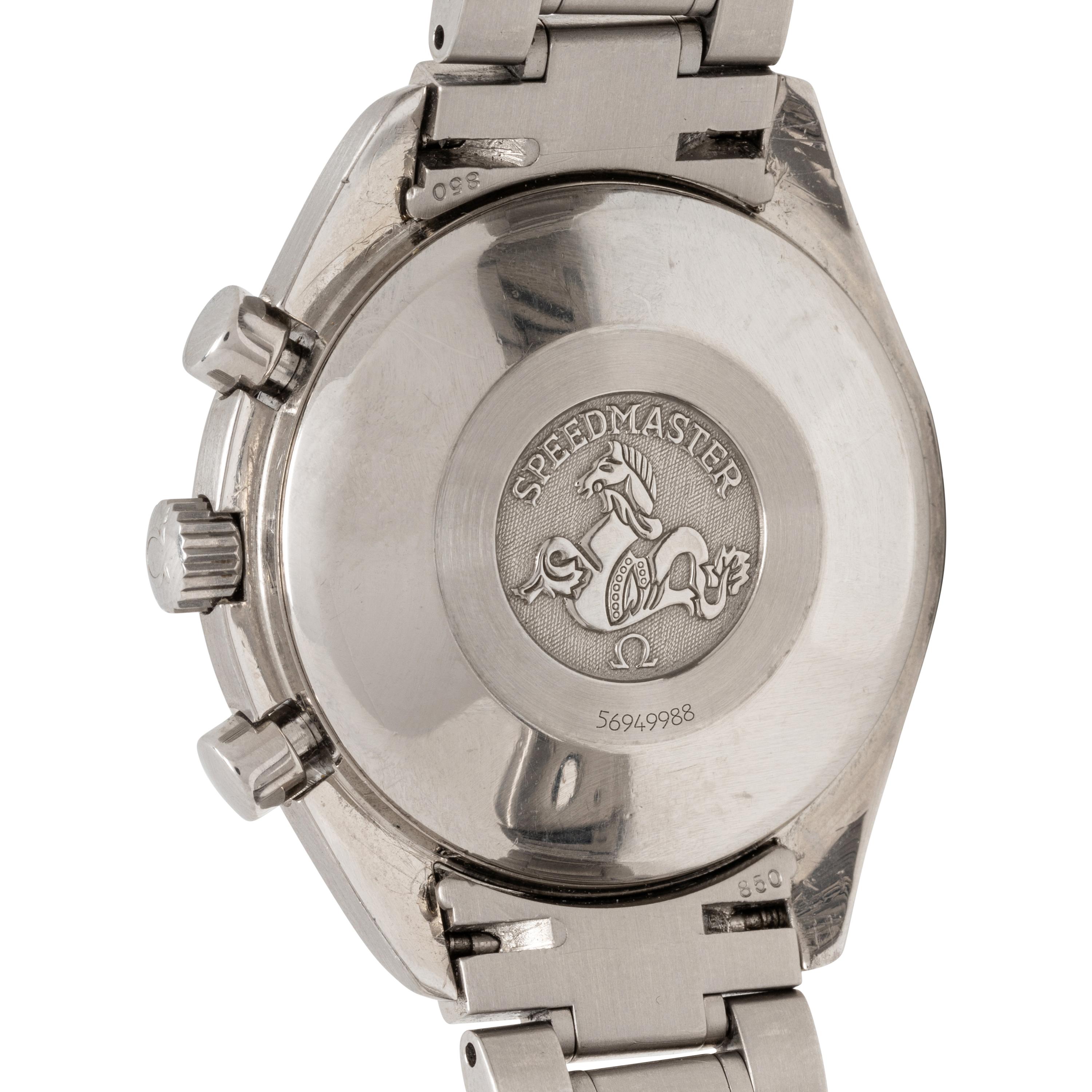 OMEGA, STAINLESS STEEL 'SPEEDMASTER' TRIPLE CALENDAR CHRONOGRAPH WATCH