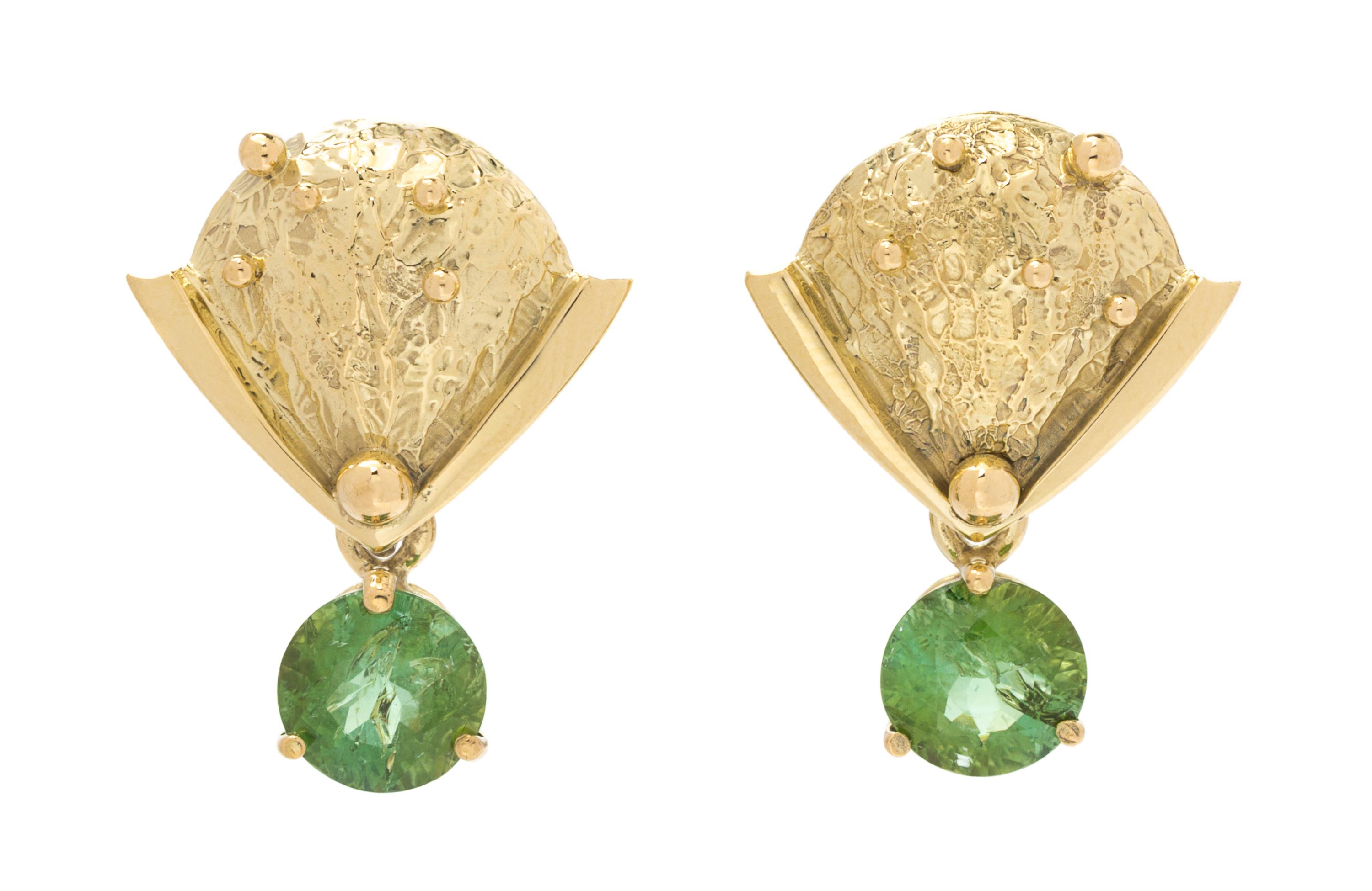 A Pair of 18 Karat Yellow Gold and Green Tourmaline Pendant Earrings, 4.50 dwts.