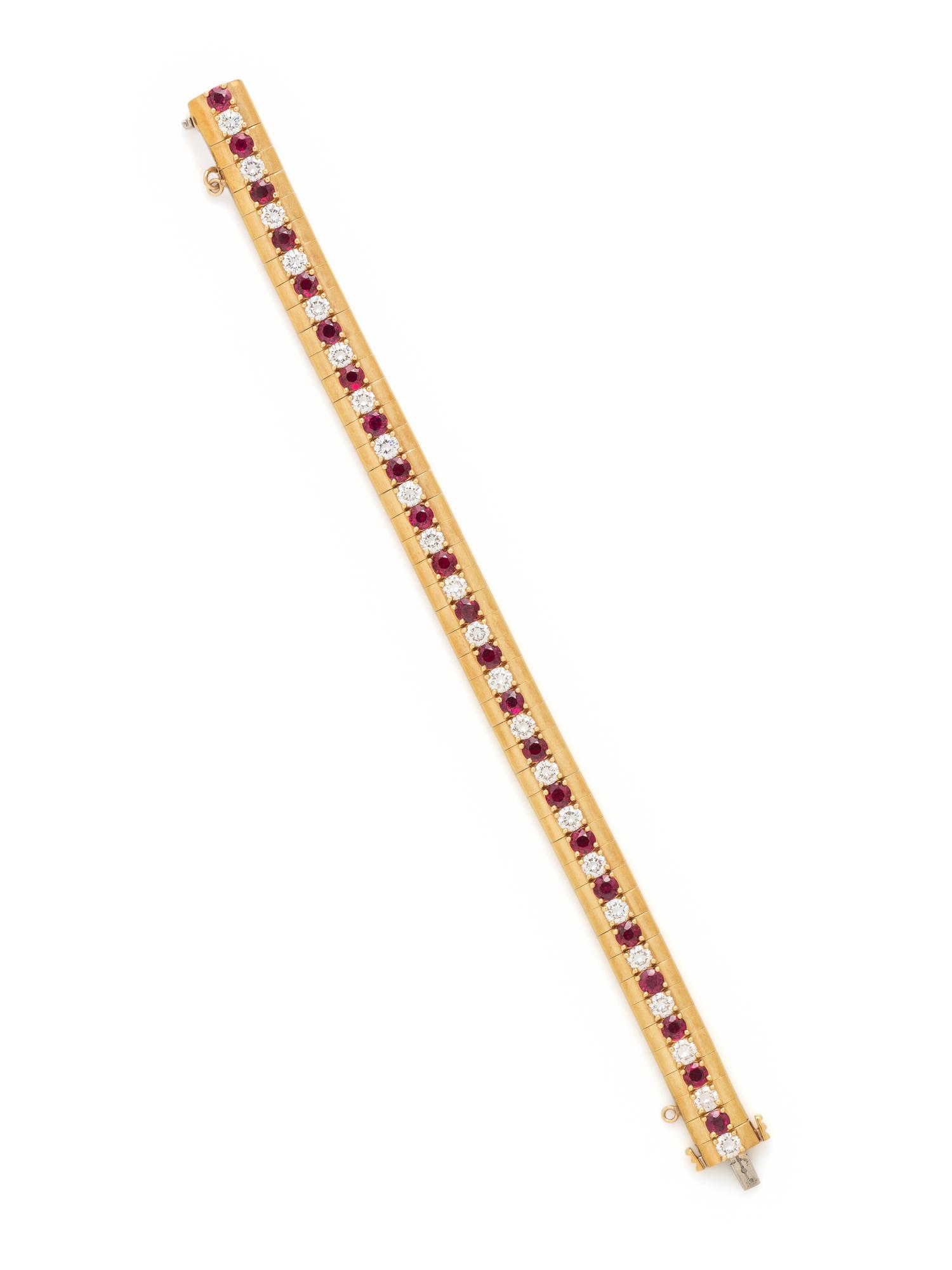 YELLOW GOLD, RUBY AND DIAMOND BRACELET