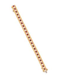 YELLOW GOLD, RUBY AND DIAMOND BRACELET