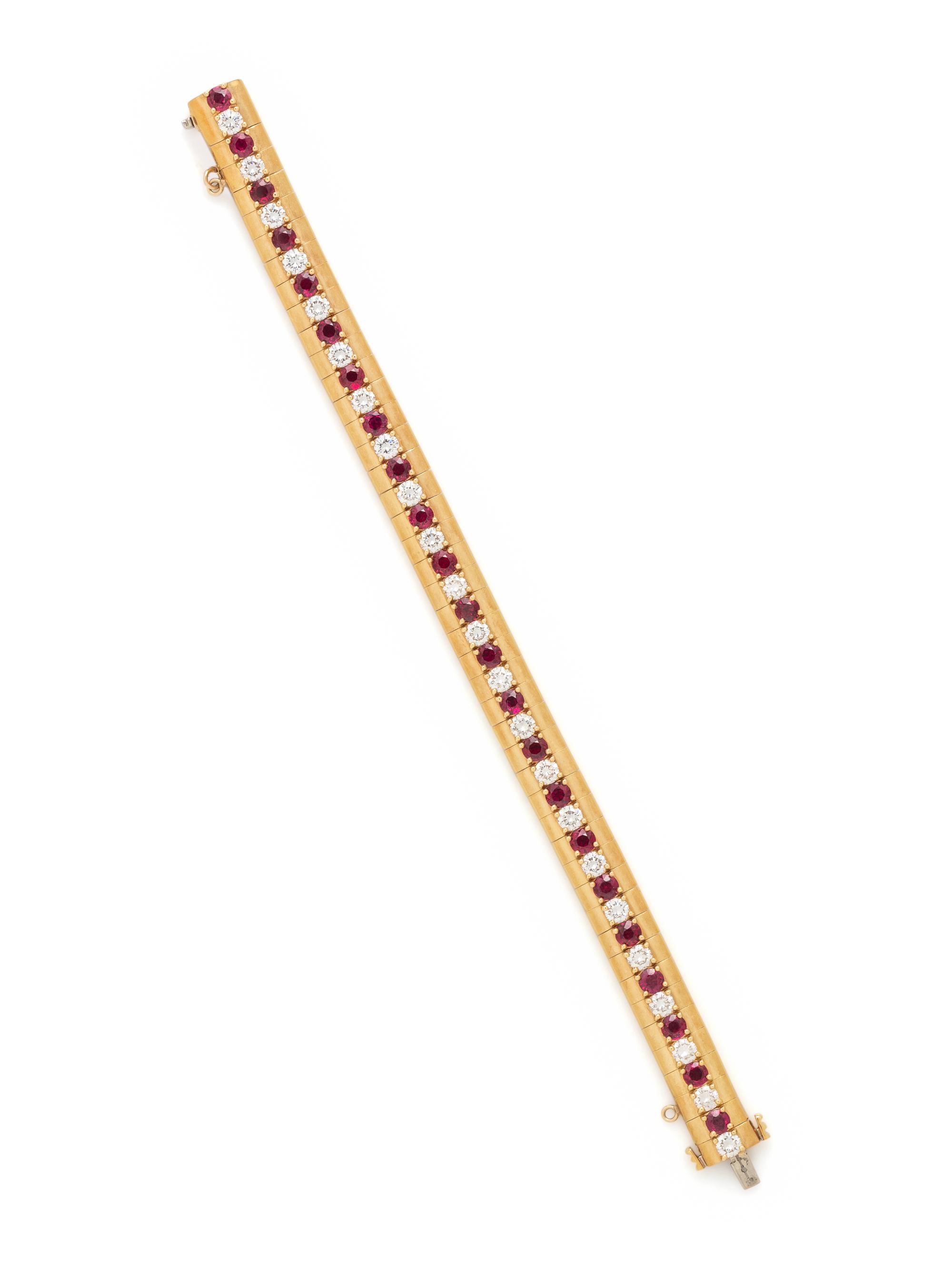 YELLOW GOLD, RUBY AND DIAMOND BRACELET