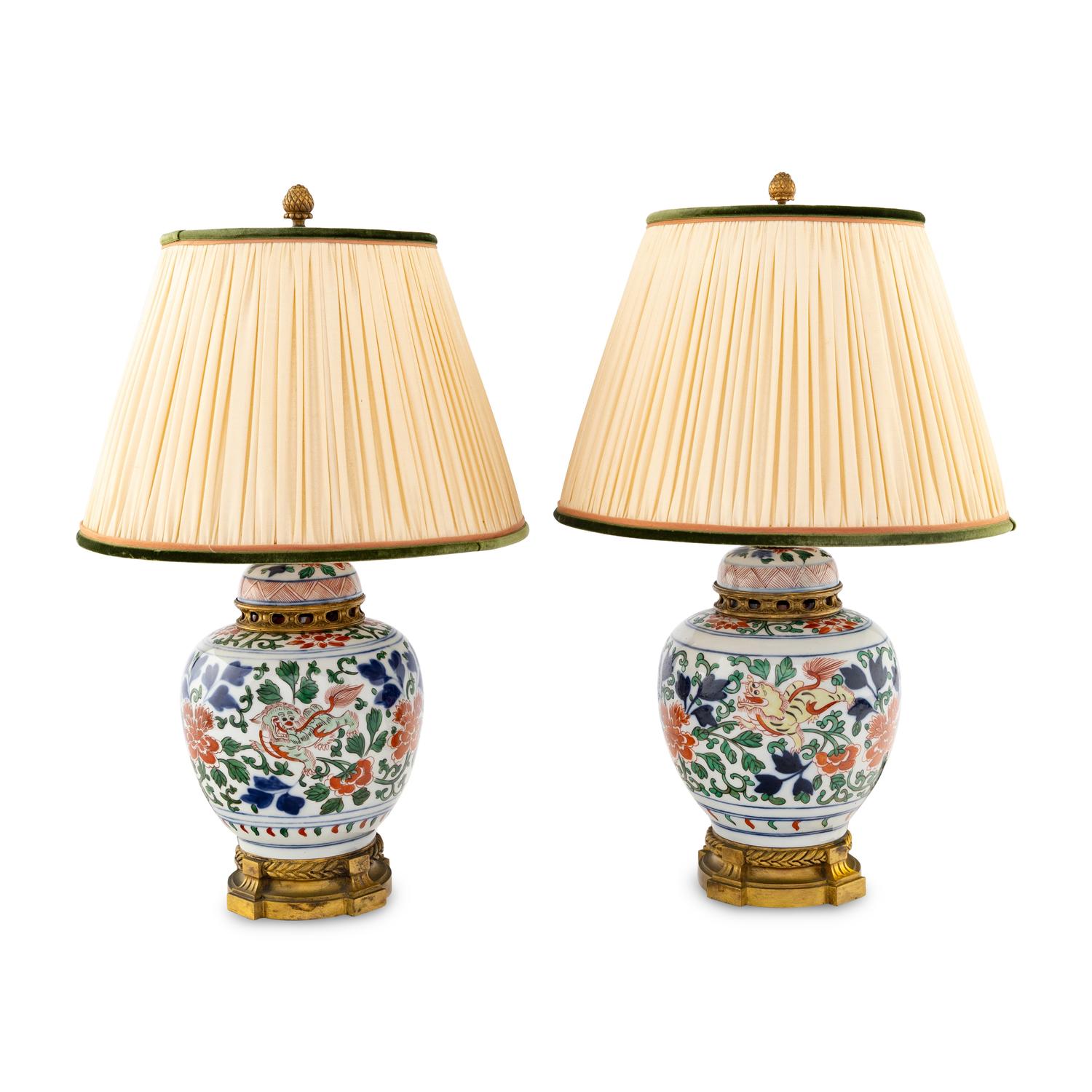 A Pair of Chinese Export Gilt Bronze Mounted Porcelain Ginger Jars