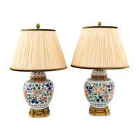A Pair of Chinese Export Gilt Bronze Mounted Porcelain Ginger Jars