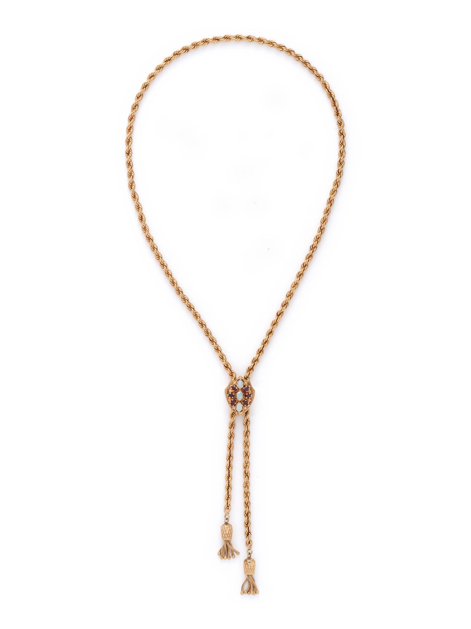 YELLOW GOLD, OPAL AND GARNET SLIDE NECKLACE