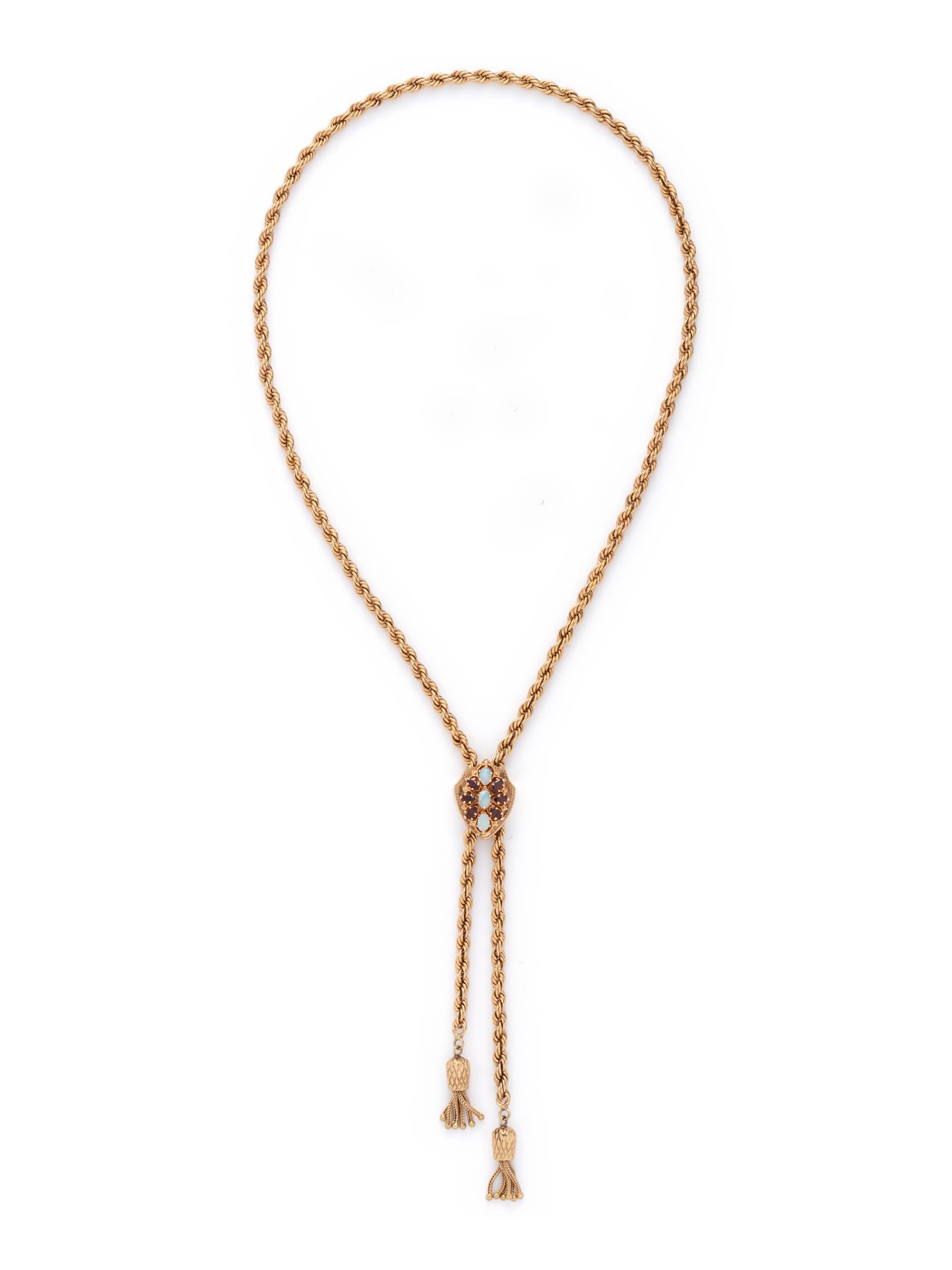 YELLOW GOLD, OPAL AND GARNET SLIDE NECKLACE