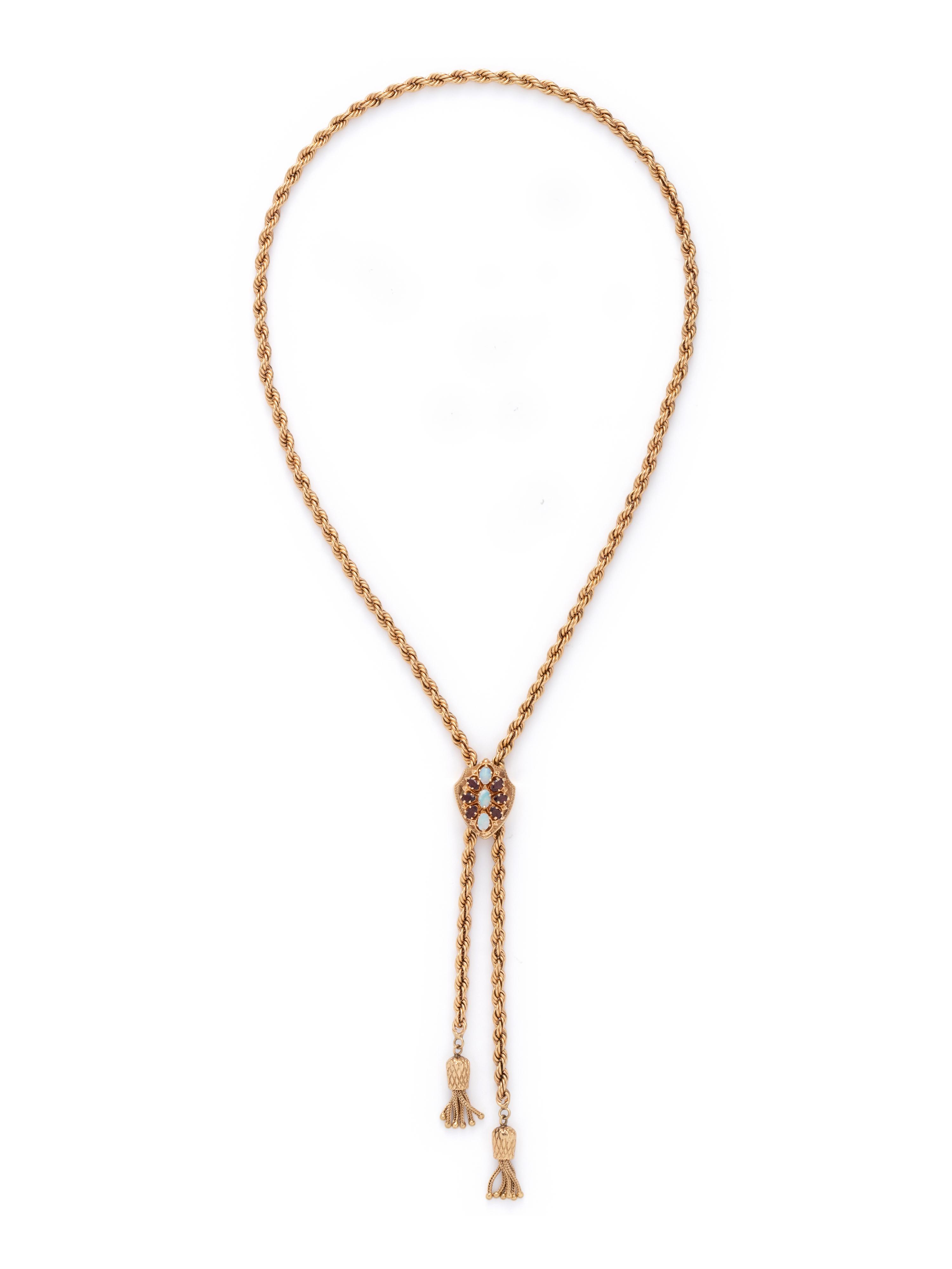 YELLOW GOLD, OPAL AND GARNET SLIDE NECKLACE