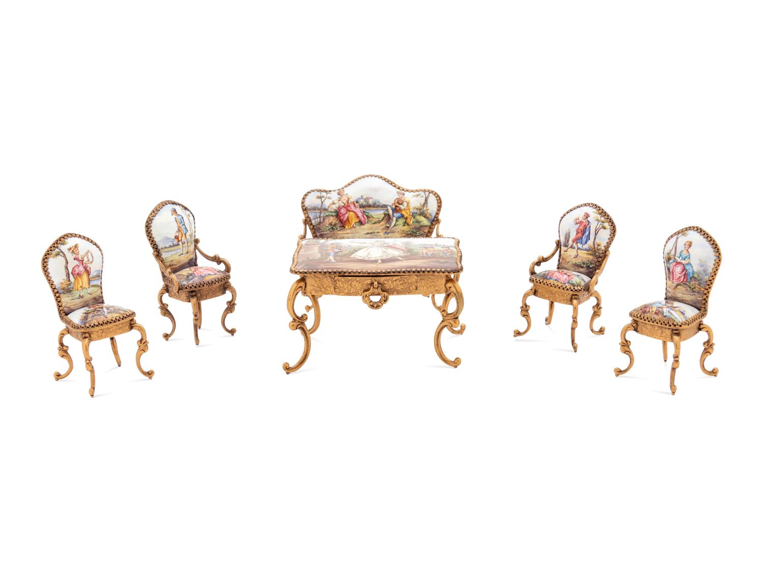 Six Viennese Enameled Miniature Furniture Articles
