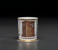 An Unusual Porcelain Shaving Mug Depicting an Icehouse