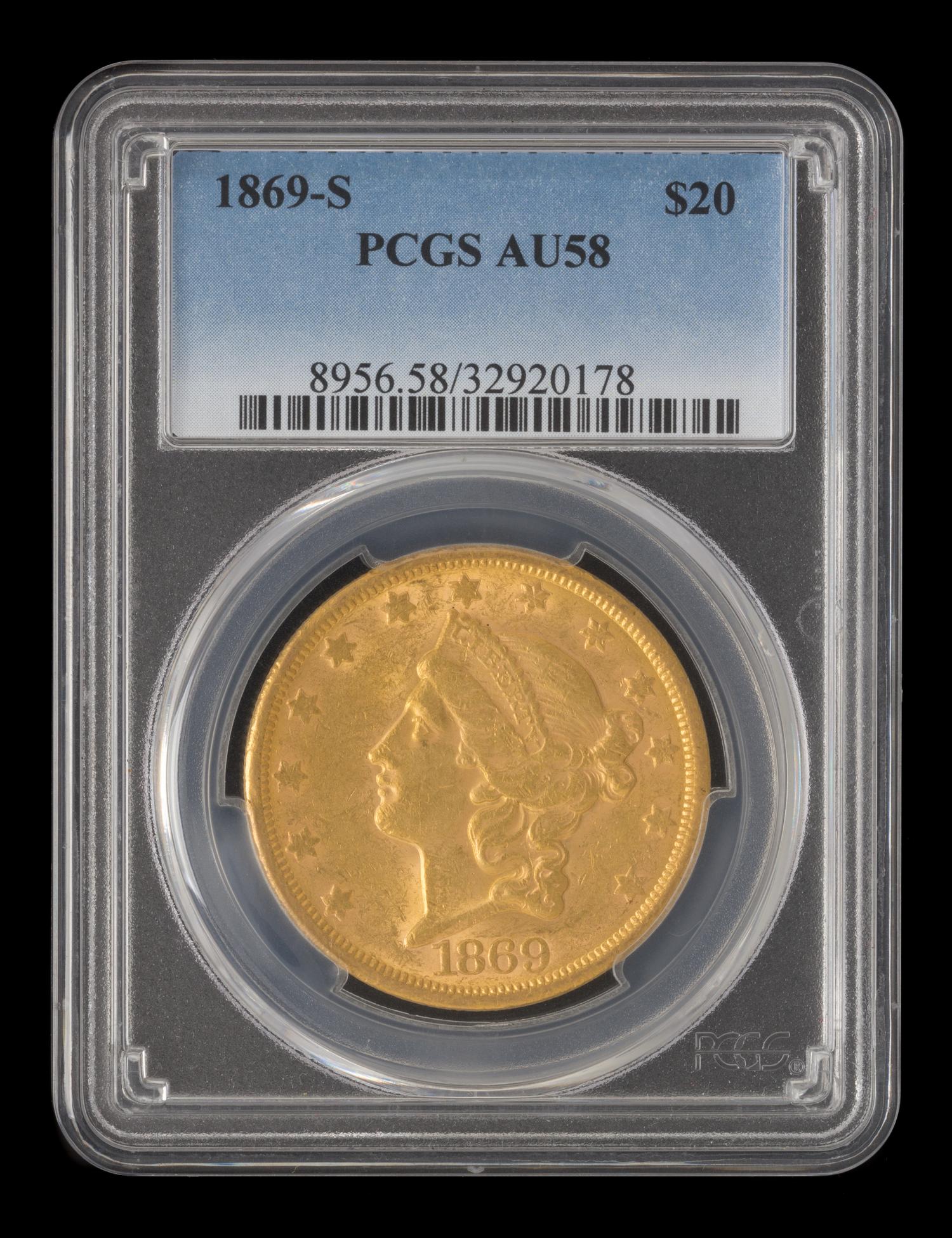 A United States 1869-S Liberty Head $20 Gold Coin