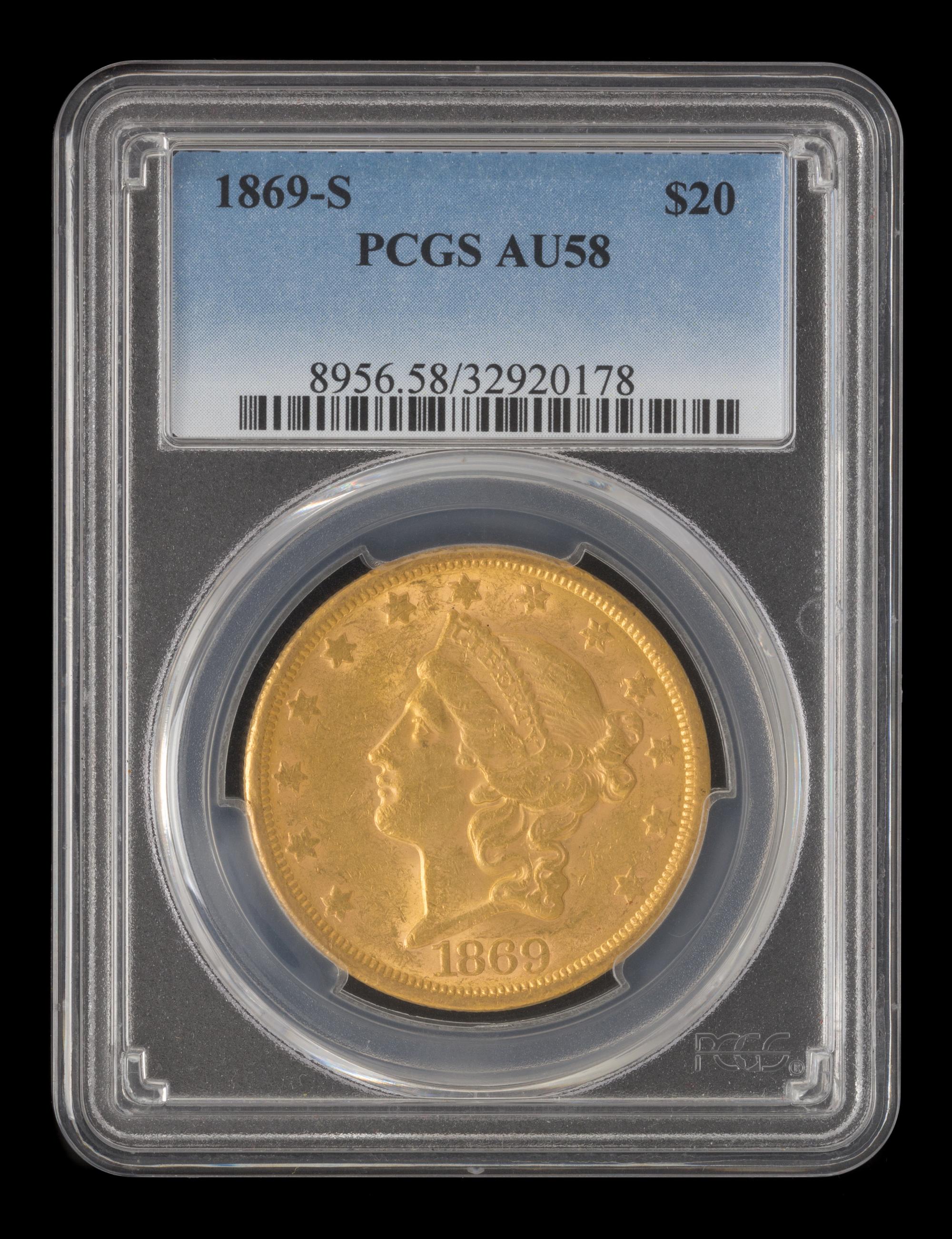 A United States 1869-S Liberty Head $20 Gold Coin
