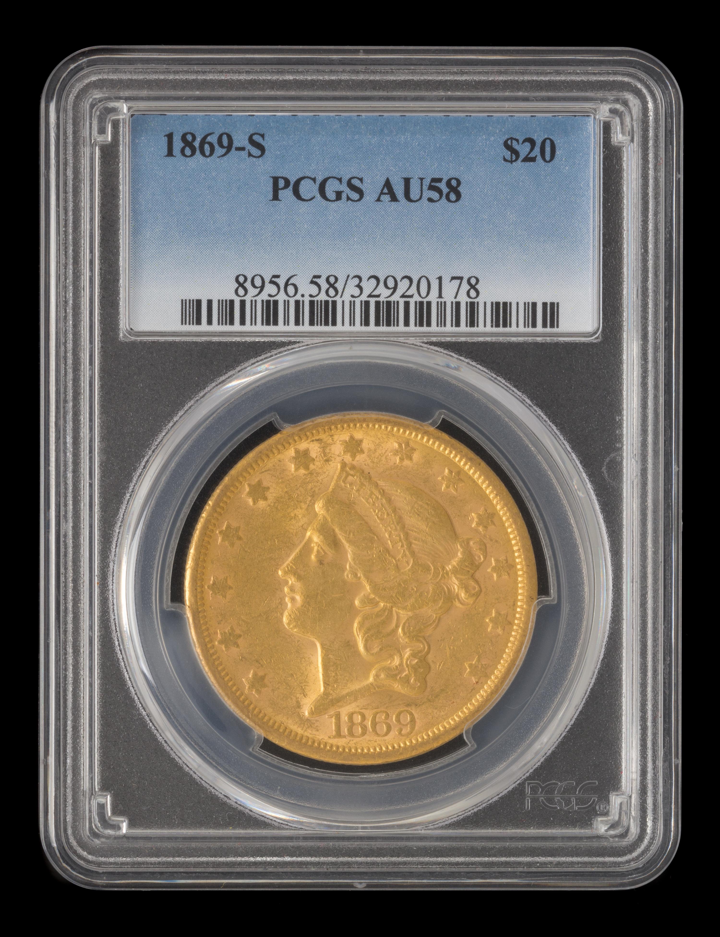 A United States 1869-S Liberty Head $20 Gold Coin