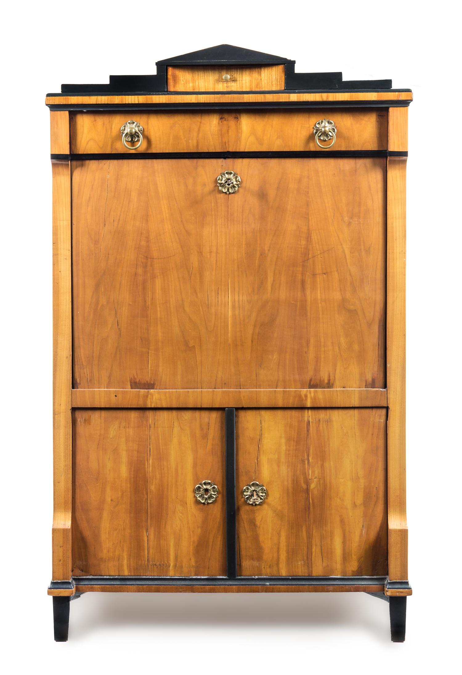 A Biedermeier Parcel Ebonized Cherry Secretary Height 63 1/4 x width 38 x depth 19 inches. — MID-19TH CENTURY