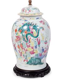 A Pair of Famille Rose Porcelain Jars Mounted as Lamps
