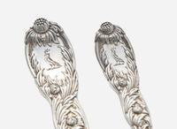 A sterling silver flatware service for eighteen in the "Indian Chrysanthemum" pattern, Tiffany & Co., New York, NY, circa 1880