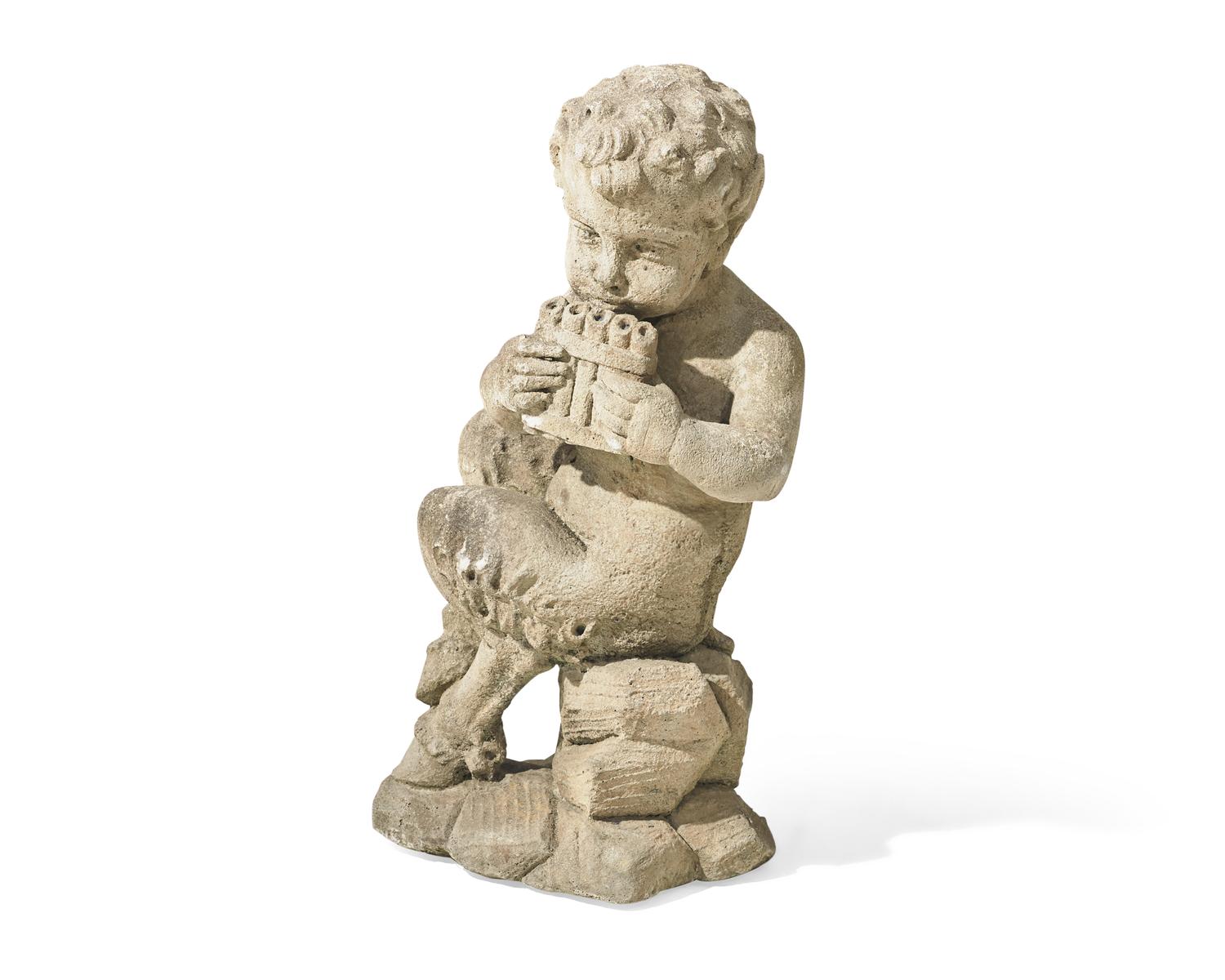 A small cast stone / concrete statue of a faun, early 20th century