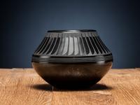 Blackware Pottery Jar, with Repeating Feather Design