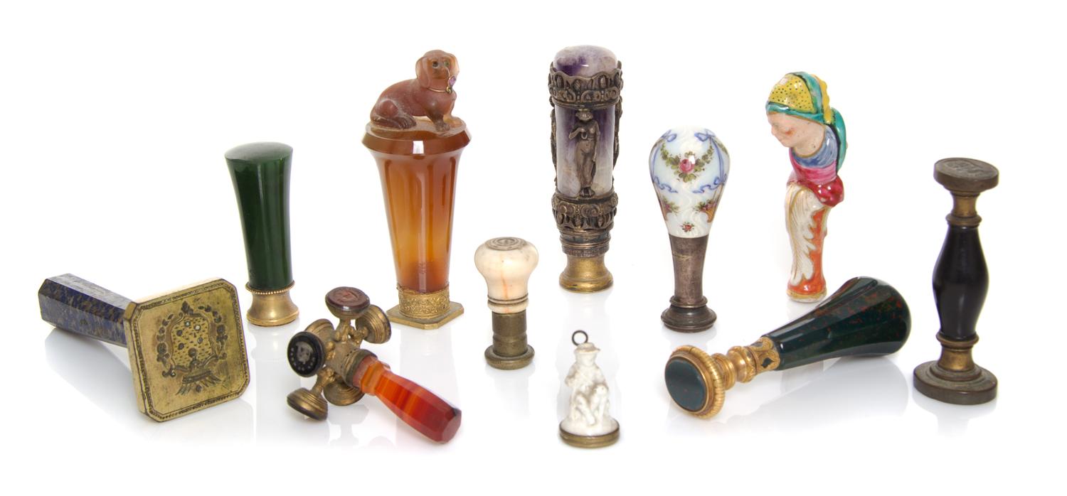 A Collection of Continental Seals, 19th and 20th Century, of various forms, size and material, including examples in hardstone and porc