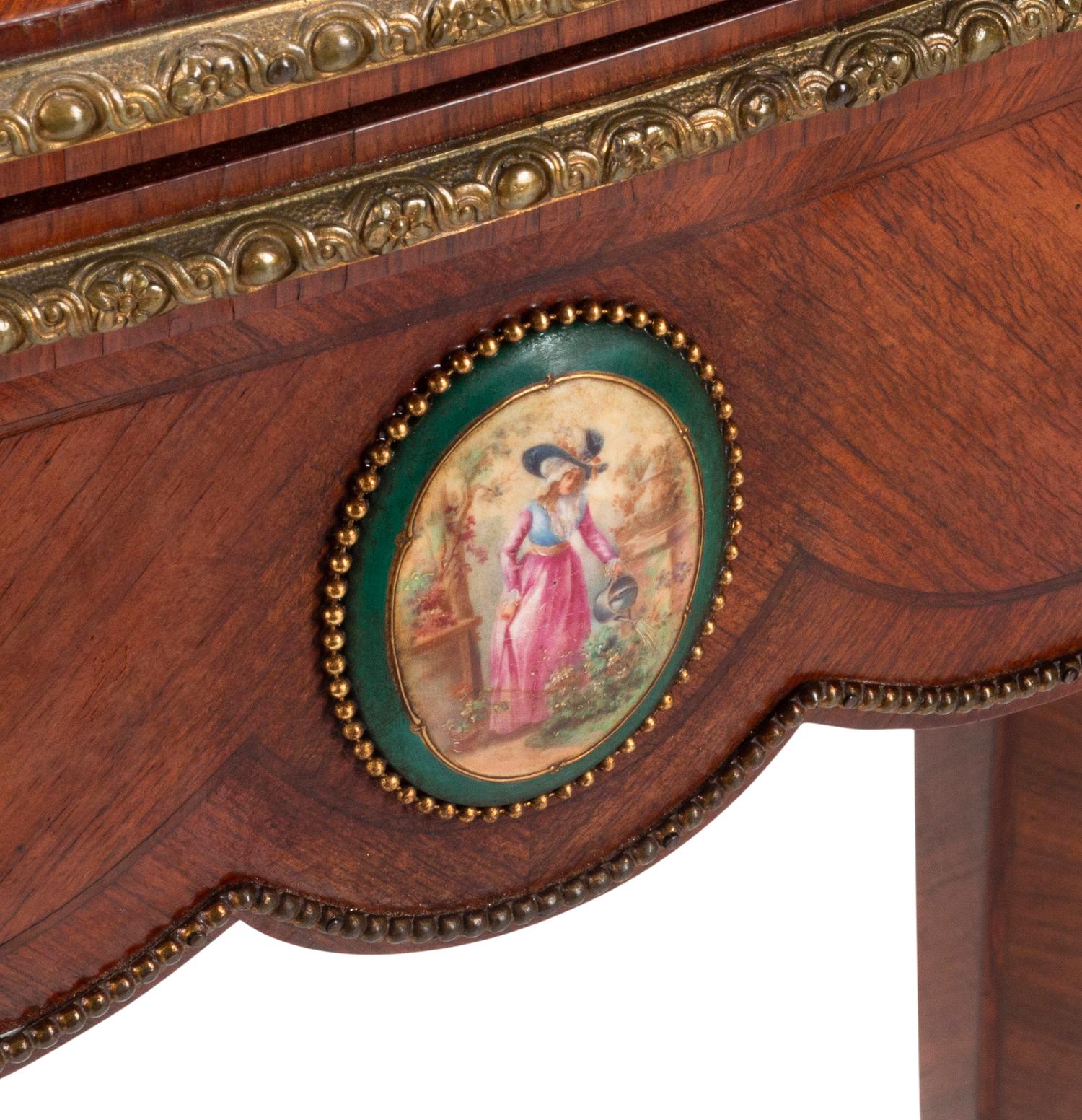 A Pair of Louis XV Style Gilt Bronze and Porcelain Mounted Flip-Top Tables