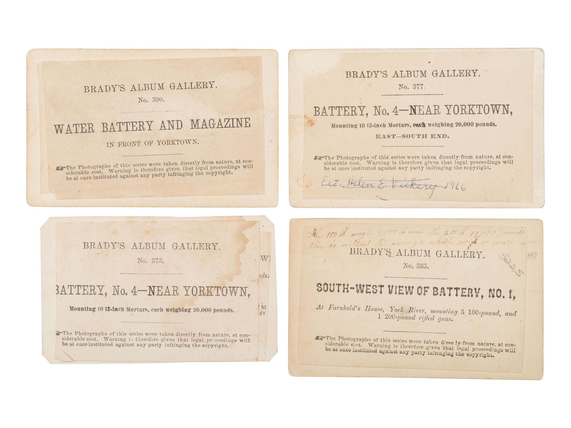 [CIVIL WAR]. 11 CDVs of artillery and fortifications from Brady's Album Gallery . 1862.