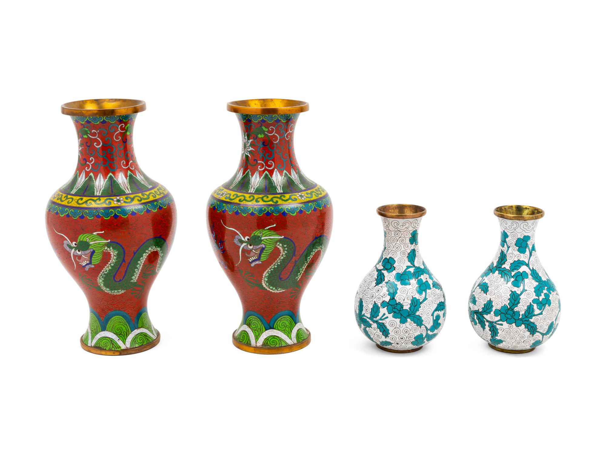 Two Pairs of Chinese Cloisonné Enamel Vases
