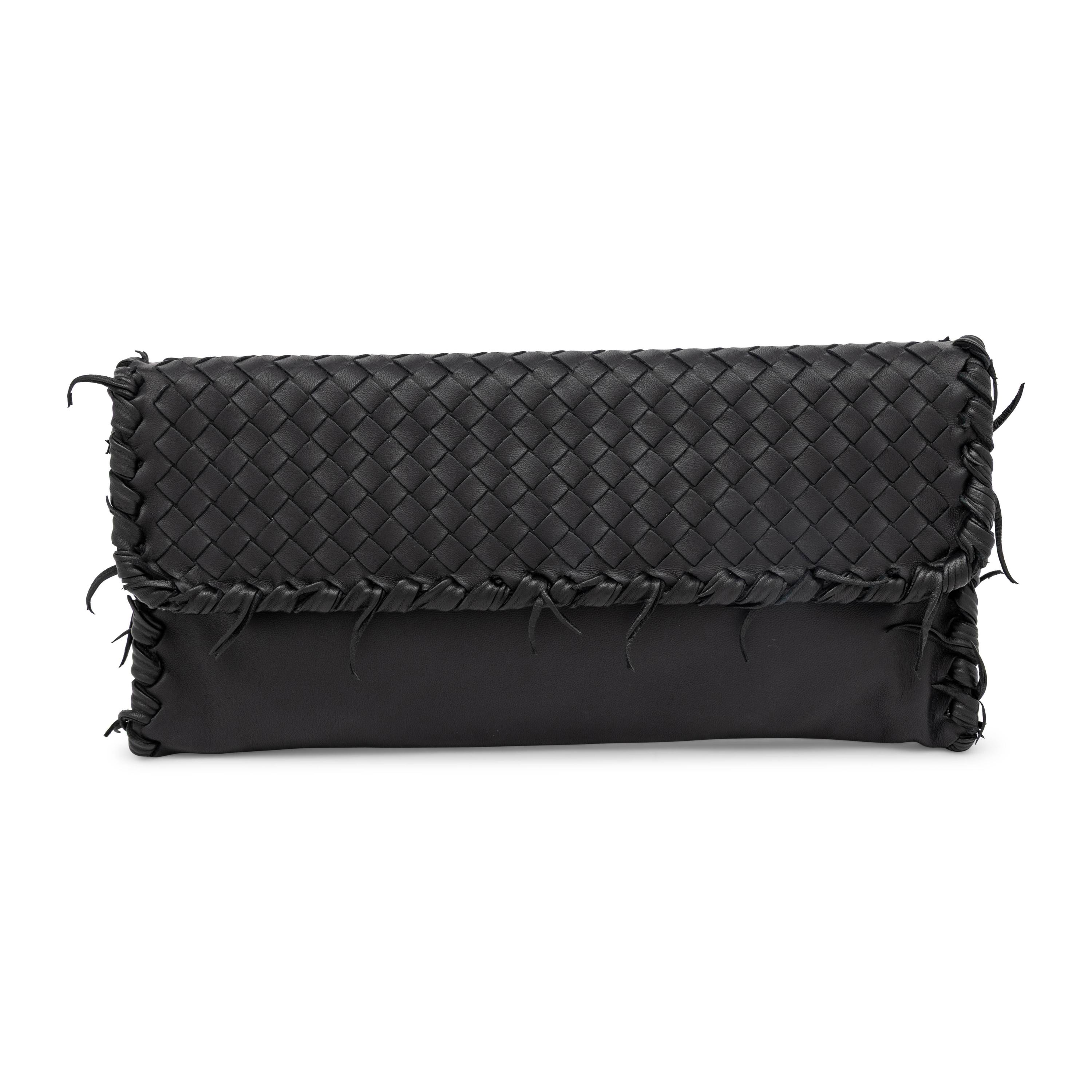 Bottega Veneta, Flat Long Clutch in Black Intrecciato Leather