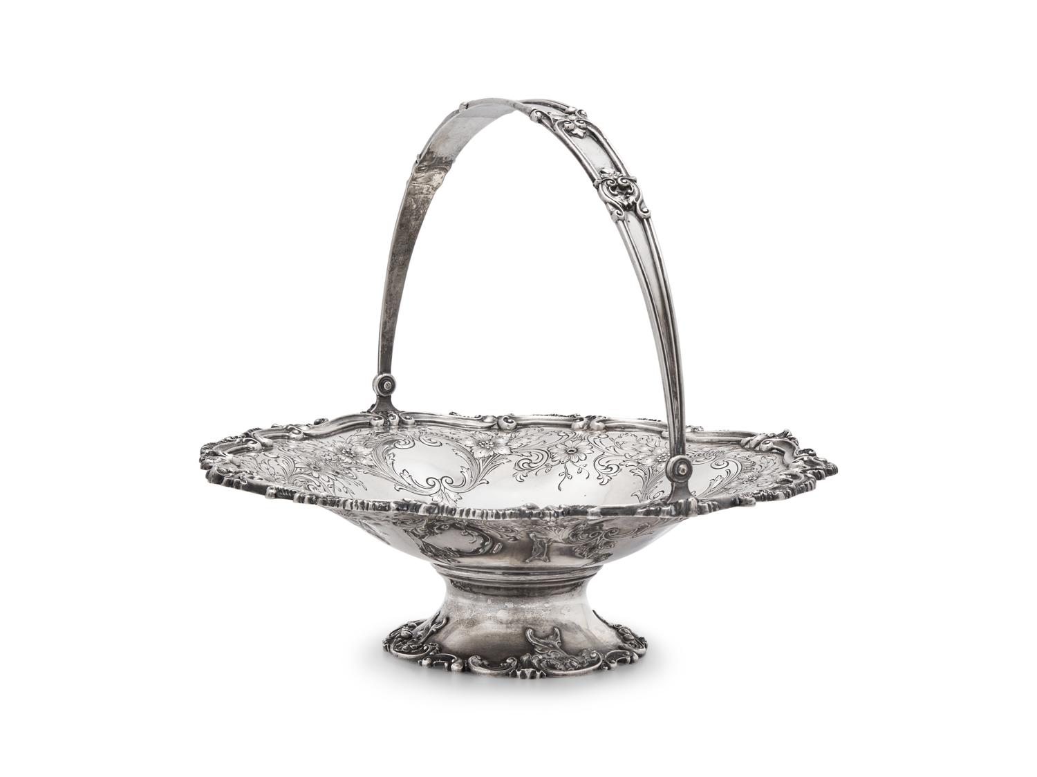 An American Silver Floral Repousse Basket