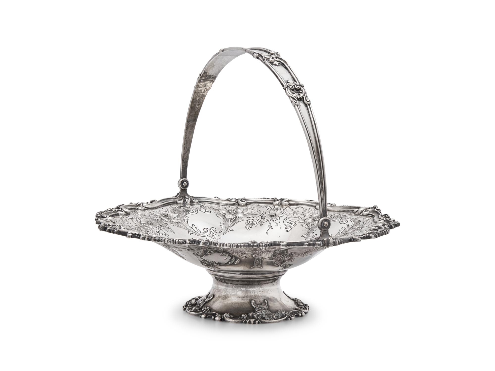 An American Silver Floral Repousse Basket