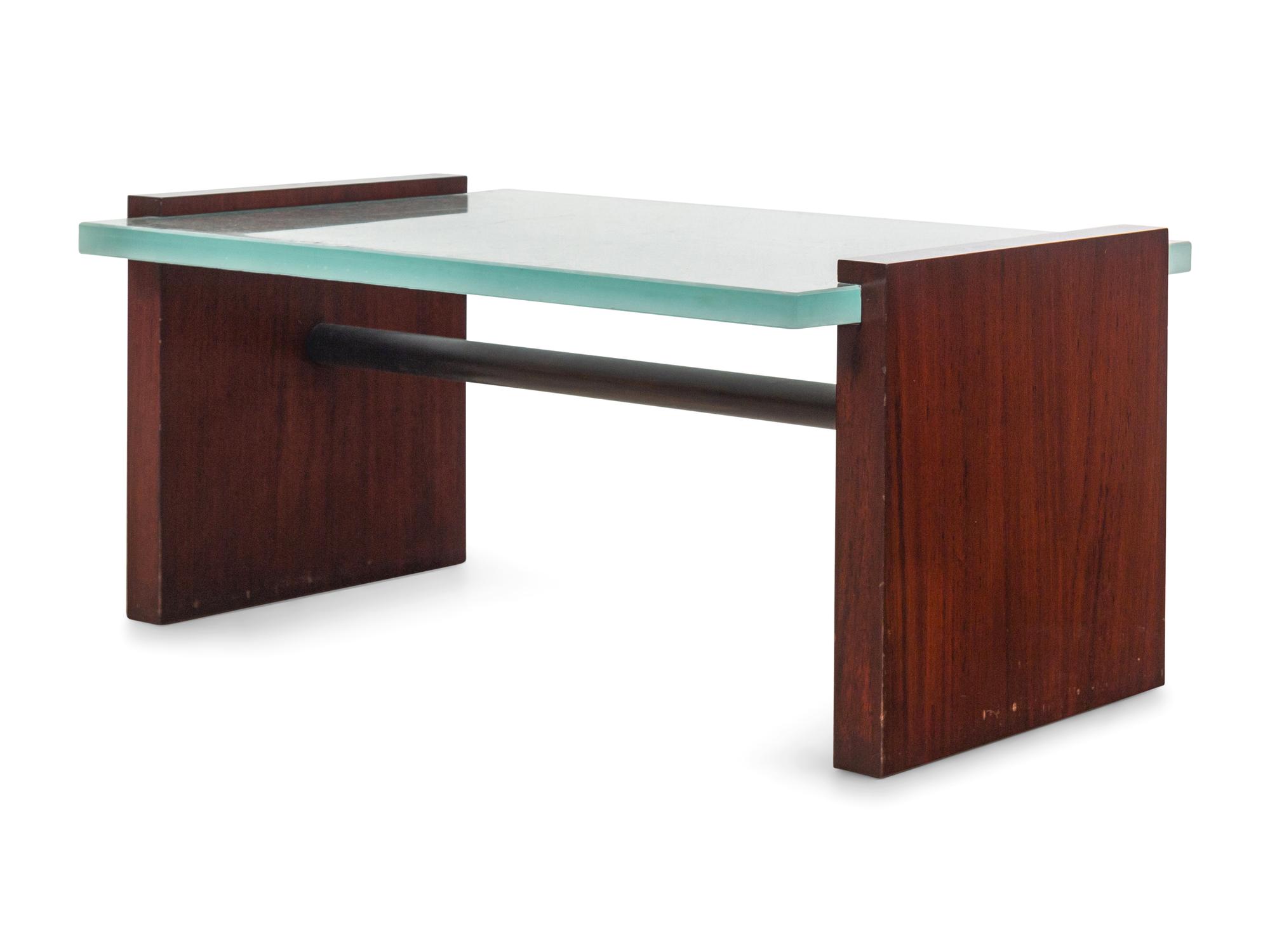 A Custom-Designed Glass and Mahogany Low Table