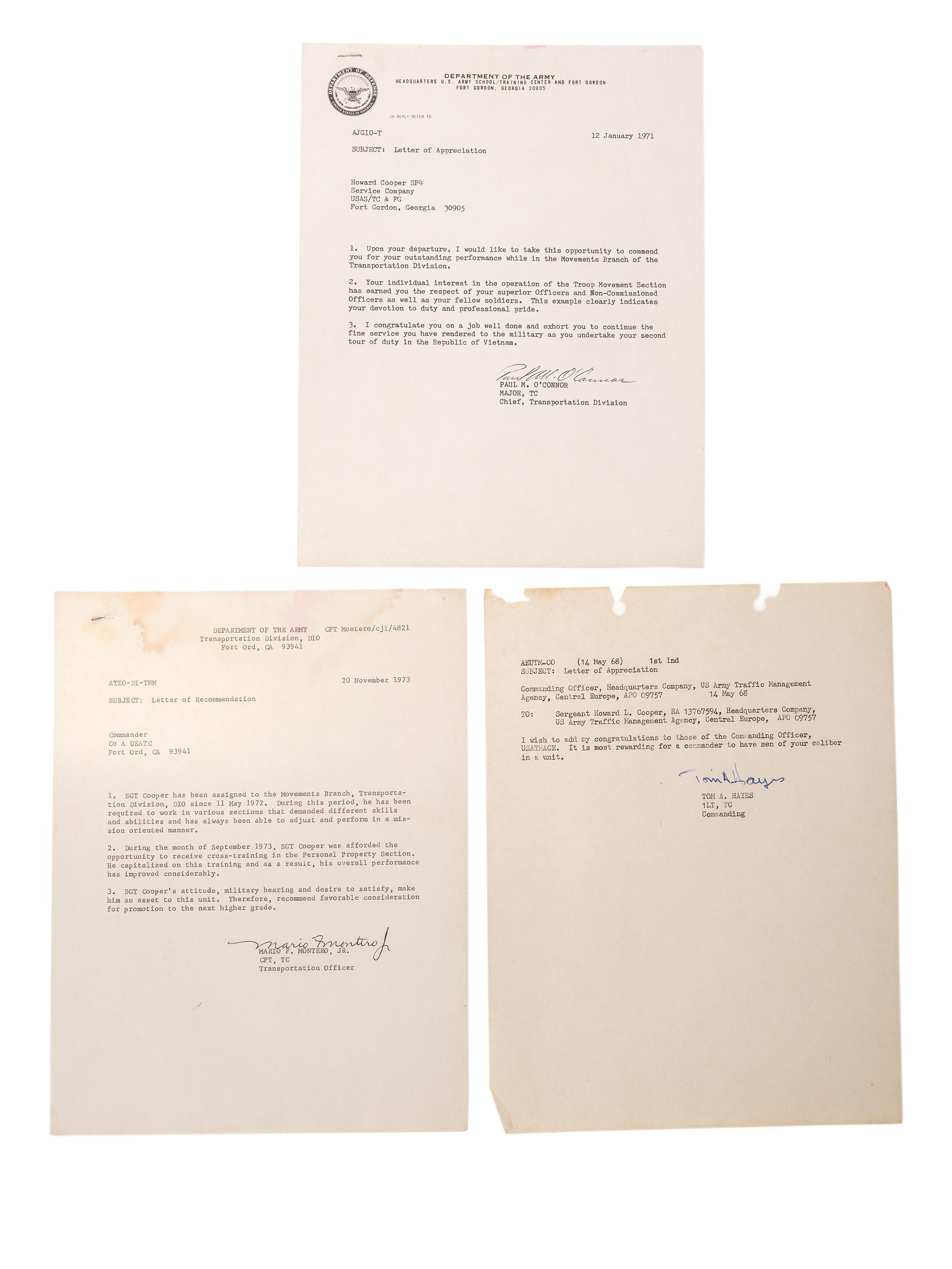 [VIETNAM]. Photo album and accompanying paperwork identified to African American US Army Sergeant Howard L. Cooper. Ca 1960s.