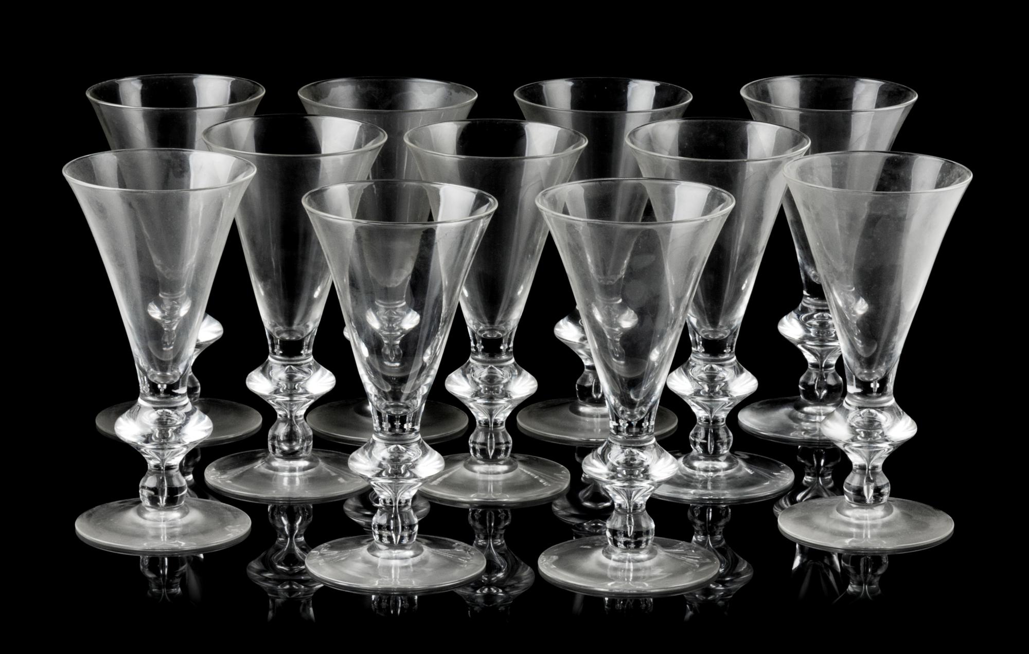 A Set of Eleven Steuben Glass Goblets Height 7 1/2 inches.