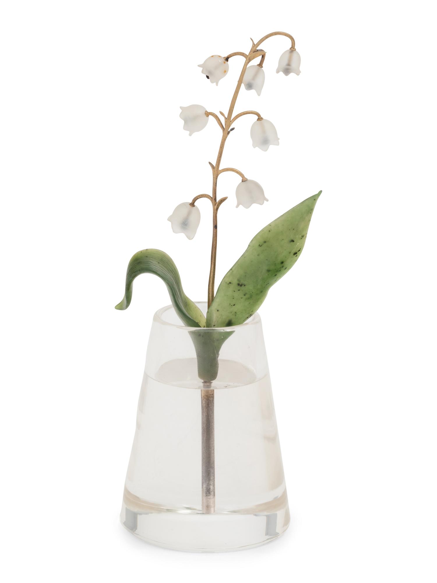 An Important Cartier Carved Rock Crystal, Aventurine and Moonstone Lily of the Valley Flower Study