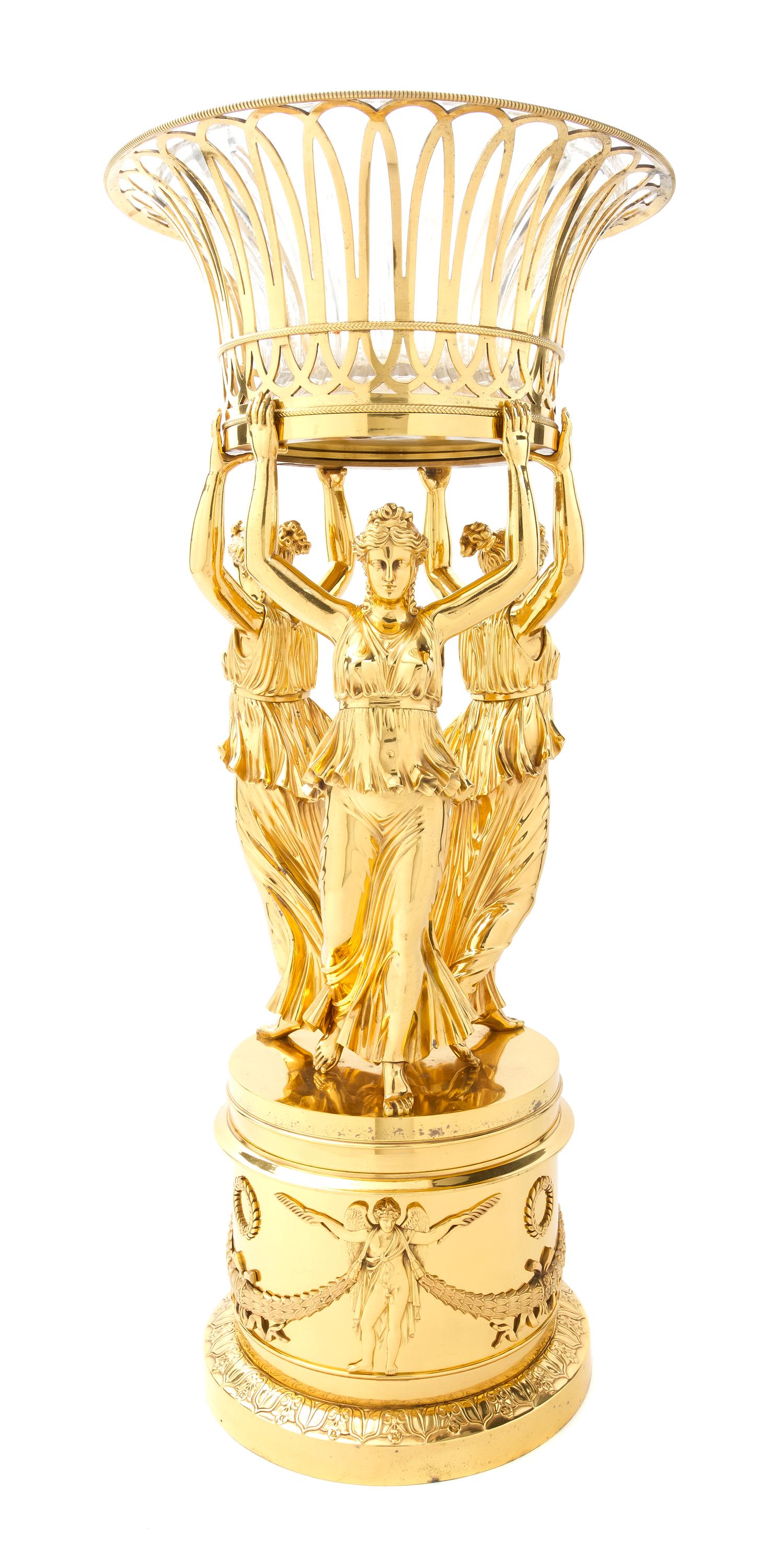 An Empire Style Gilt Bronze Figural Centerpiece, Height 24 3/4 inches.