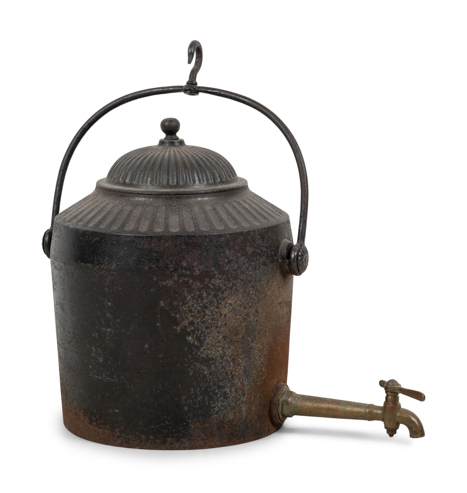 A Large Iron Hearth Kettle