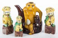 Four Pieces of Chinese Pottery Height of tallest 6 1/4 inches.