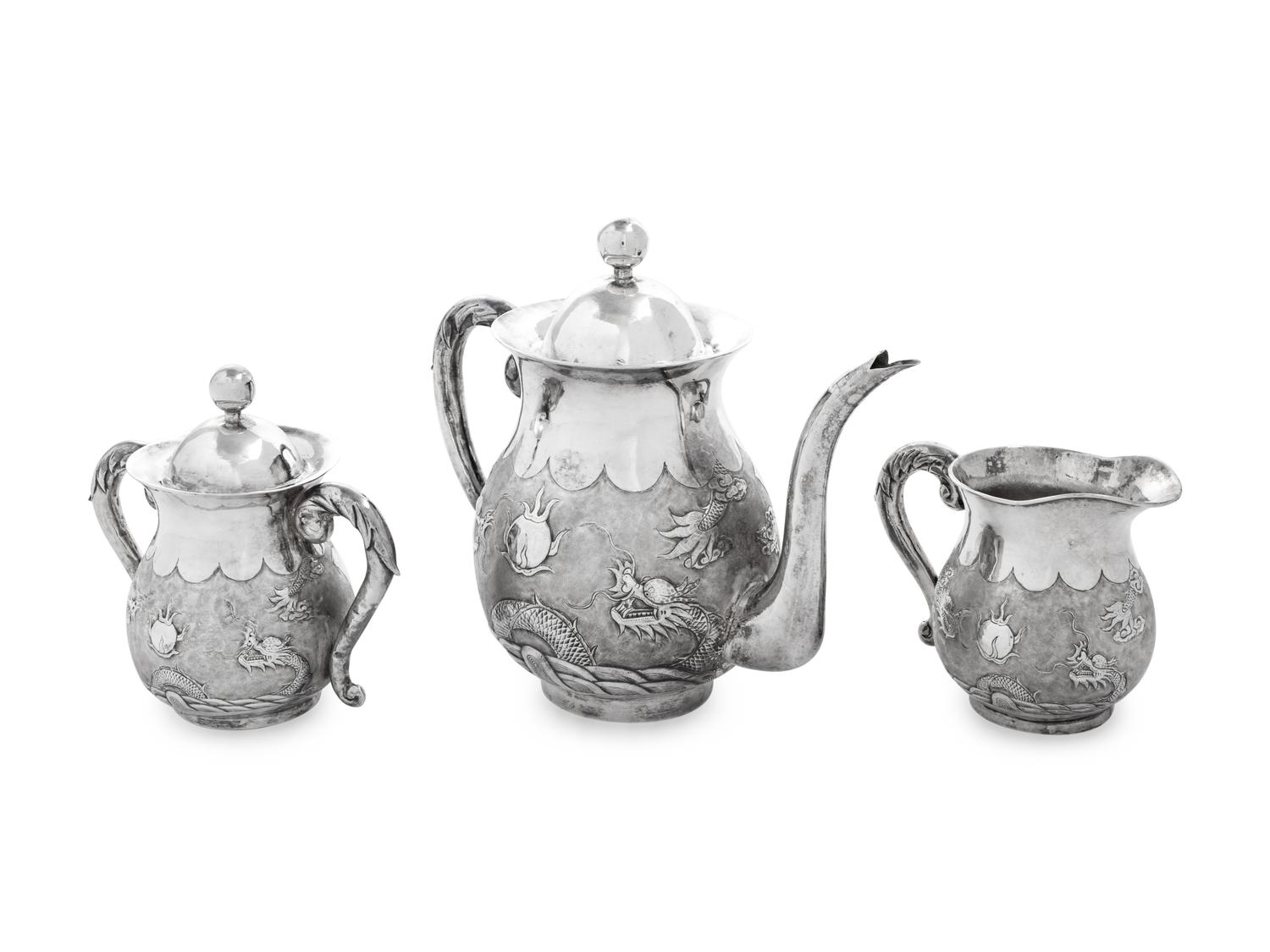 A Japanese Silver Three-Piece Tea Service