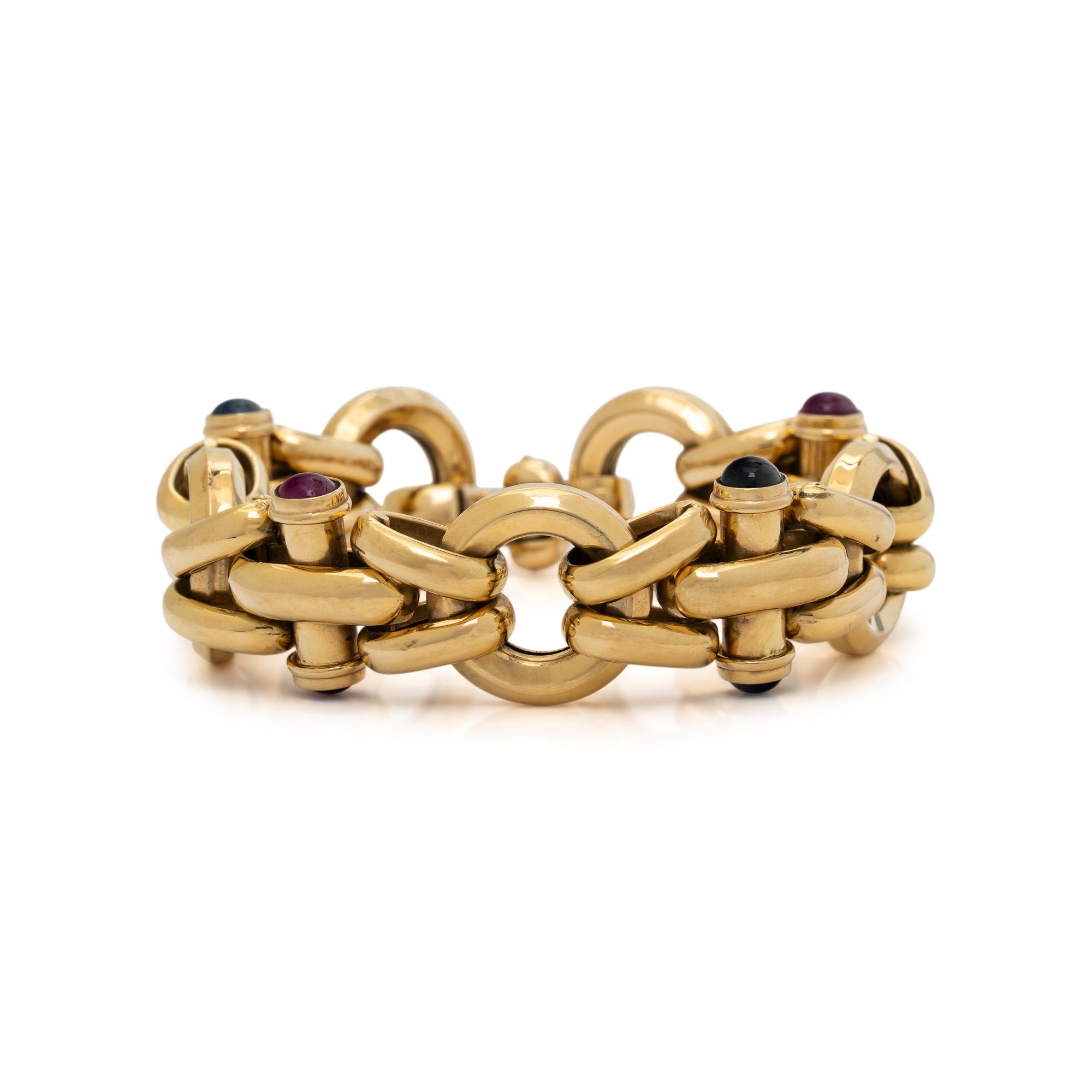 YELLOW GOLD, RUBY, AND SAPPHIRE BRACELET